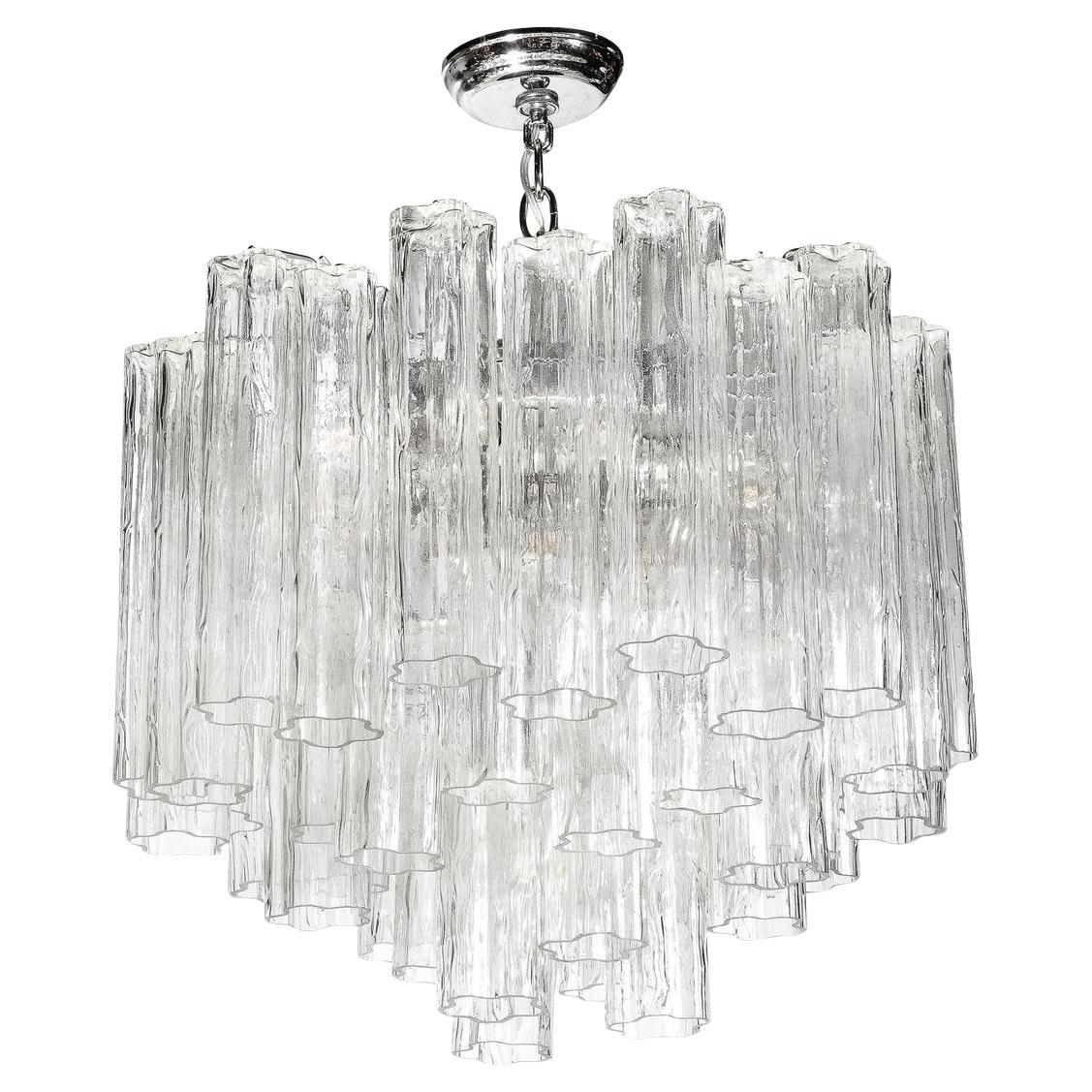 Modernist Hand-Blown Transparent Murano Glass Tronchi Chandelier