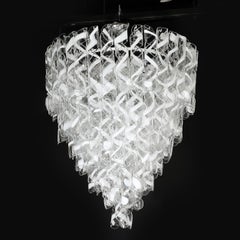 Modernist Hand-Blown White and Translucent Murano Glass Torciglioni Chandelier