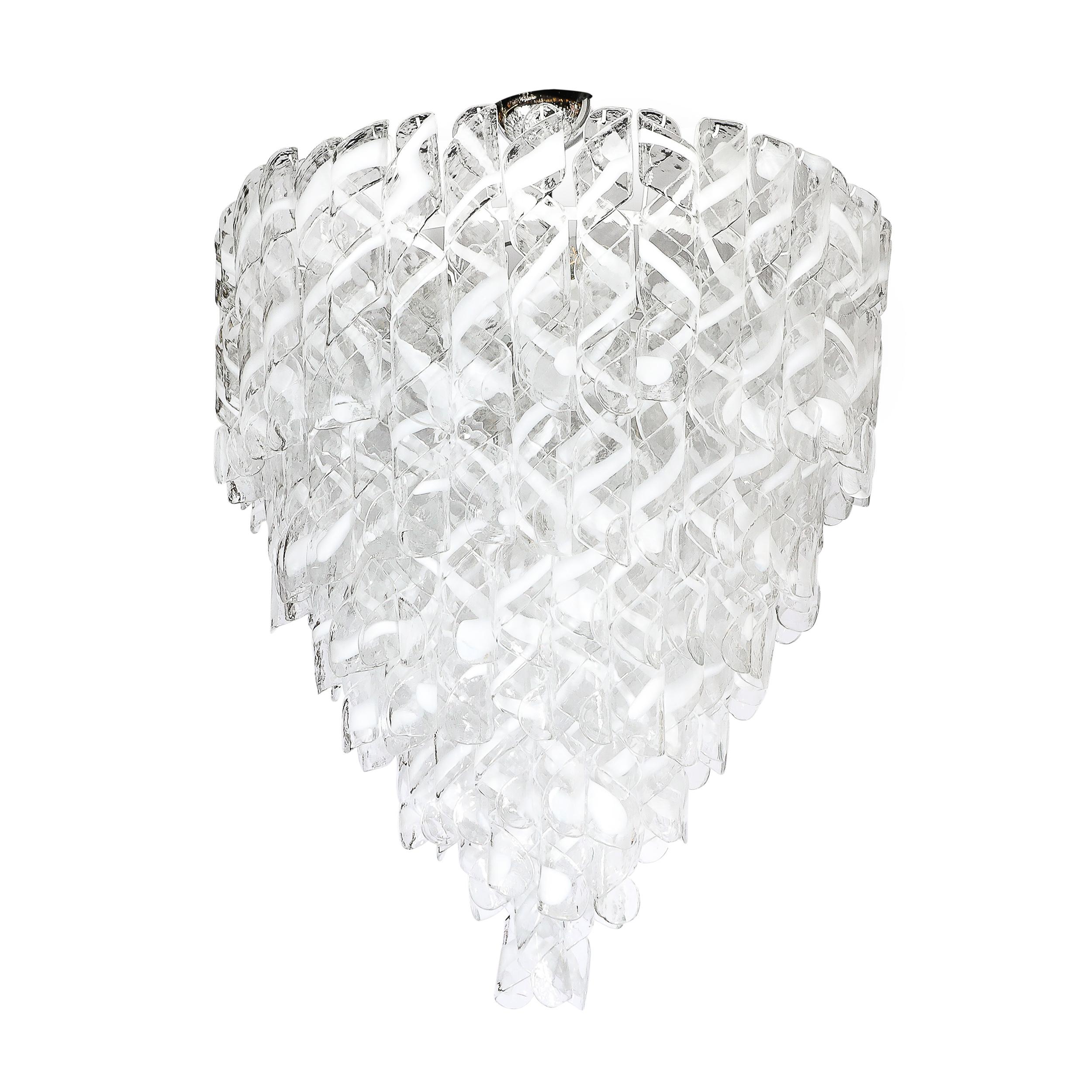 Lustre moderniste Torciglioni en verre de Murano blanc et translucide soufflé à la main Neuf - En vente à New York, NY