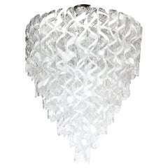 Modernist Hand-Blown White and Translucent Murano Glass Torciglioni Chandelier