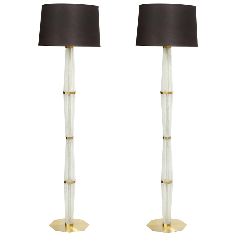 Polished Brass Hourglass Floor Lamps, Dramatic Floor Lamps