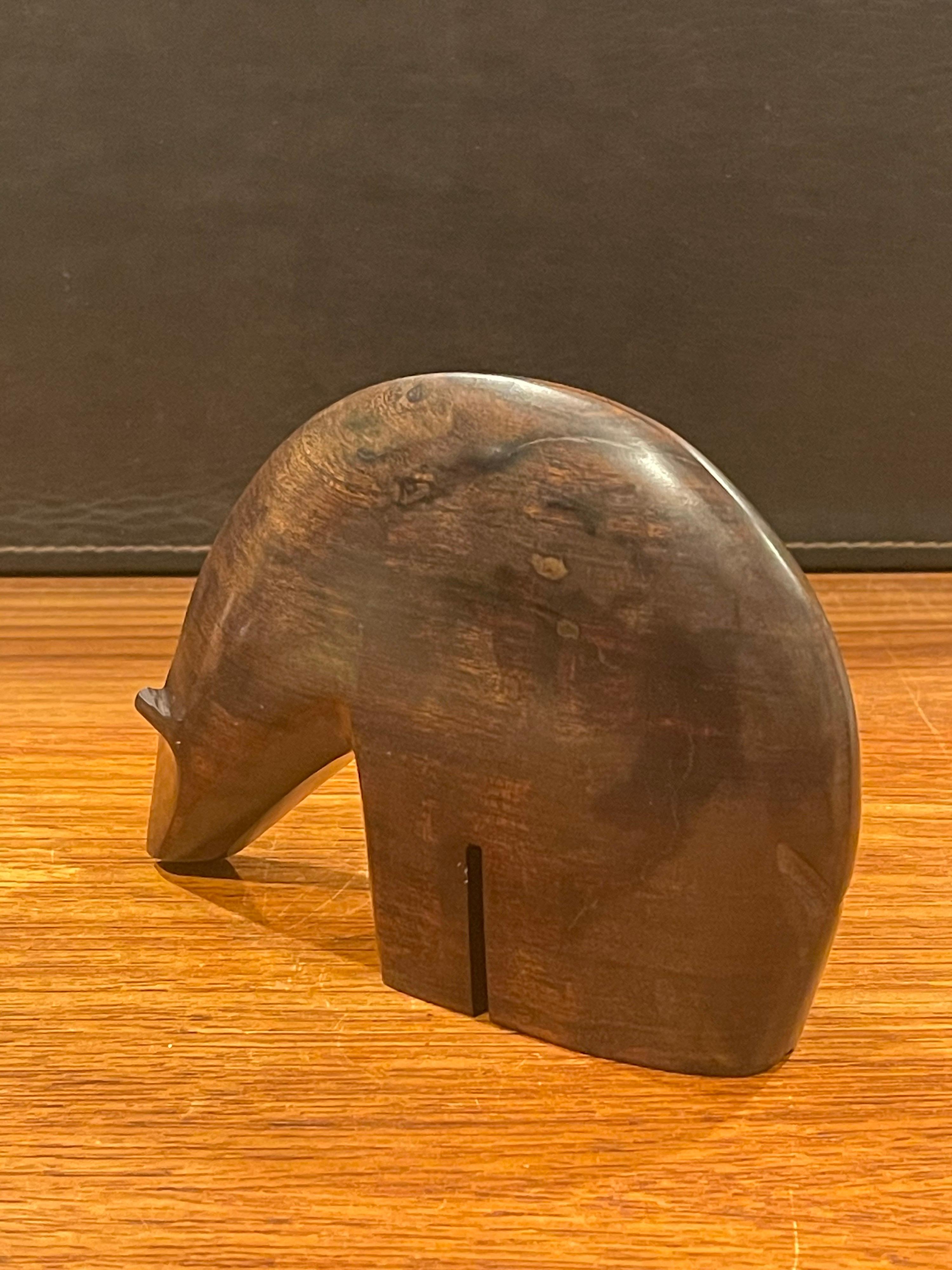 Modernist Hand Carved Rosewood Polar Bear Sculpture in the Style of Tjomsland In Good Condition For Sale In San Diego, CA