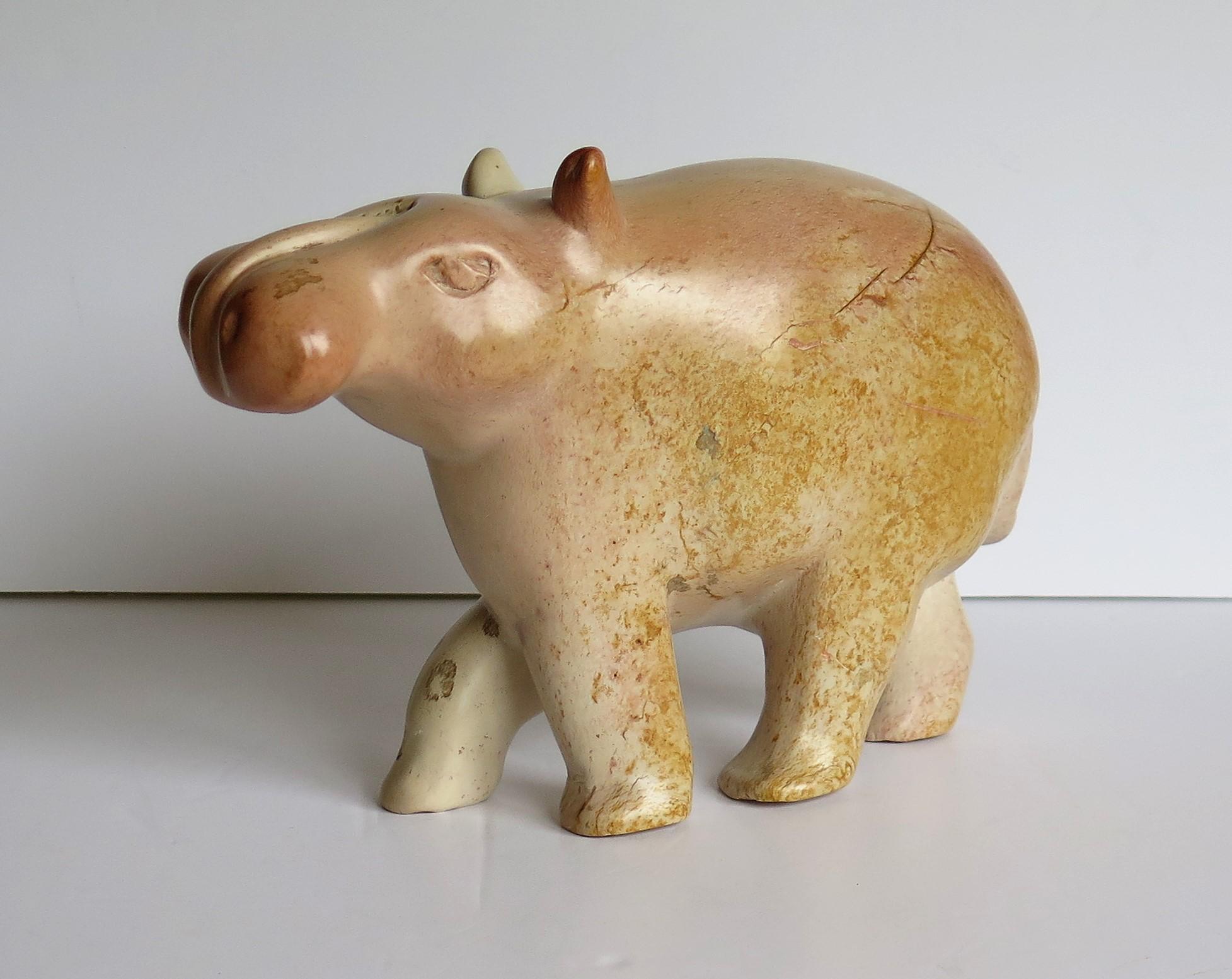 Modernist Hand Carved Stone Hippo or Paperweight, Folk Art Mid-20th Century 5