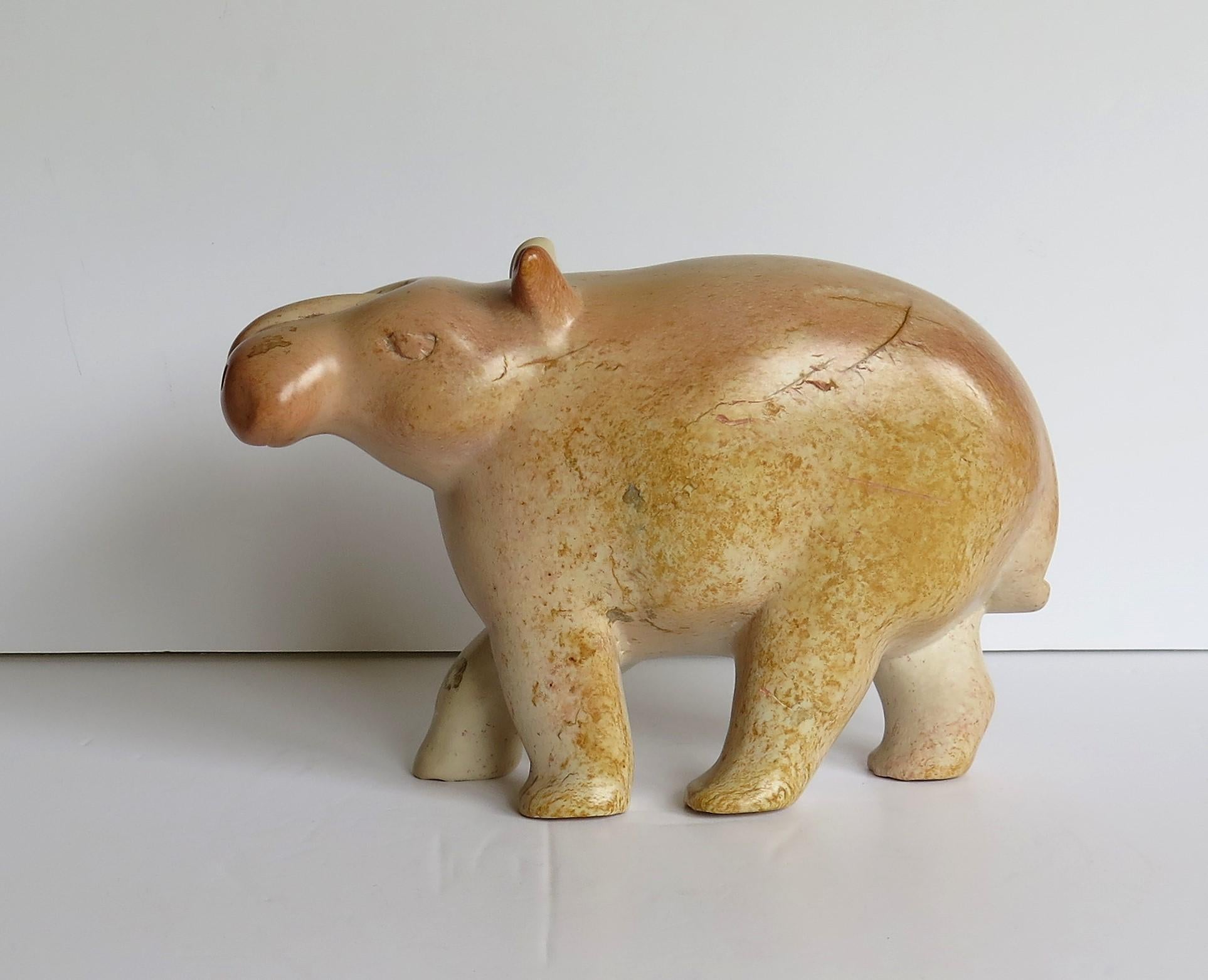 Modernist Hand Carved Stone Hippo or Paperweight, Folk Art Mid-20th Century 6