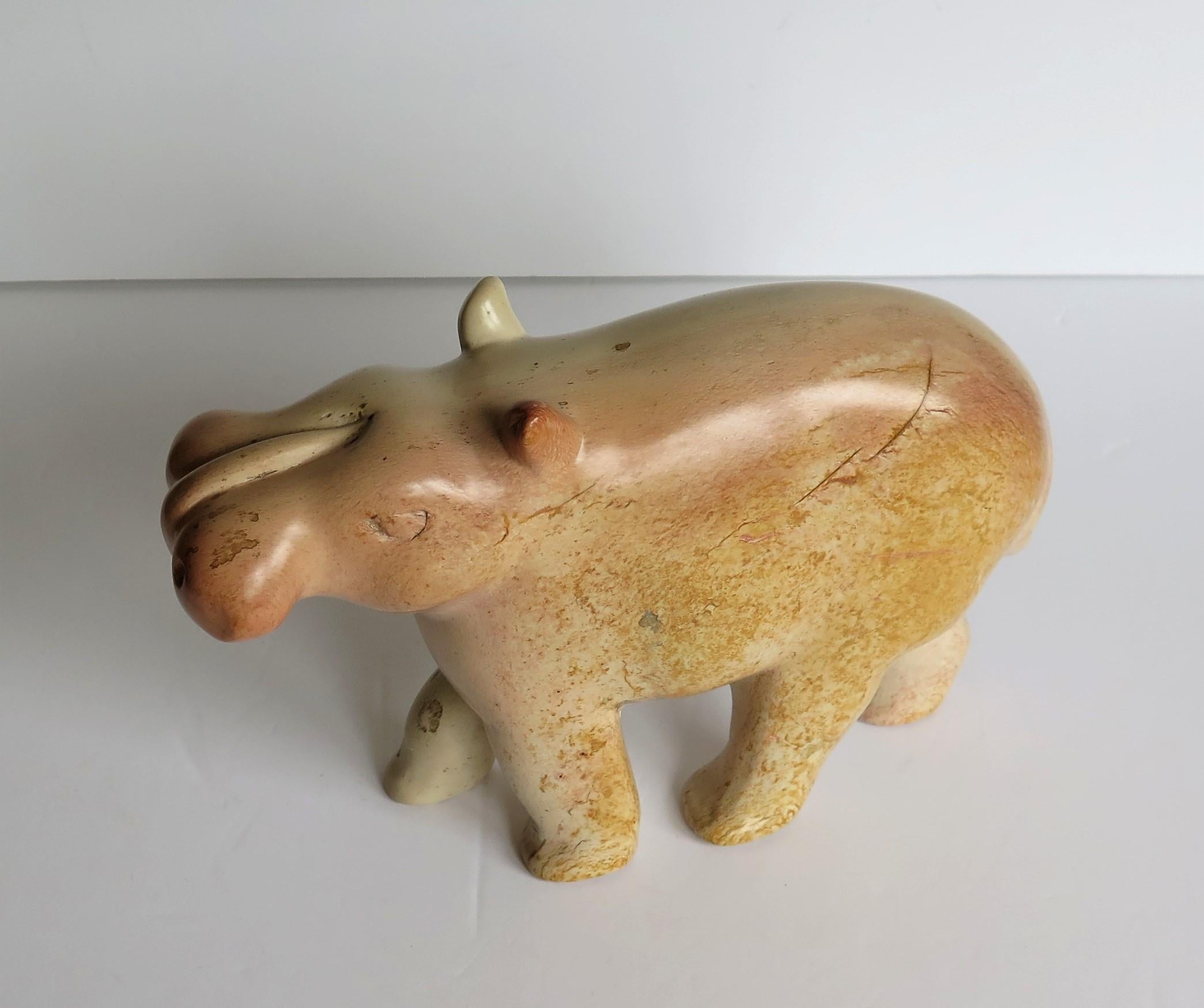 Modernist Hand Carved Stone Hippo or Paperweight, Folk Art Mid-20th Century 8