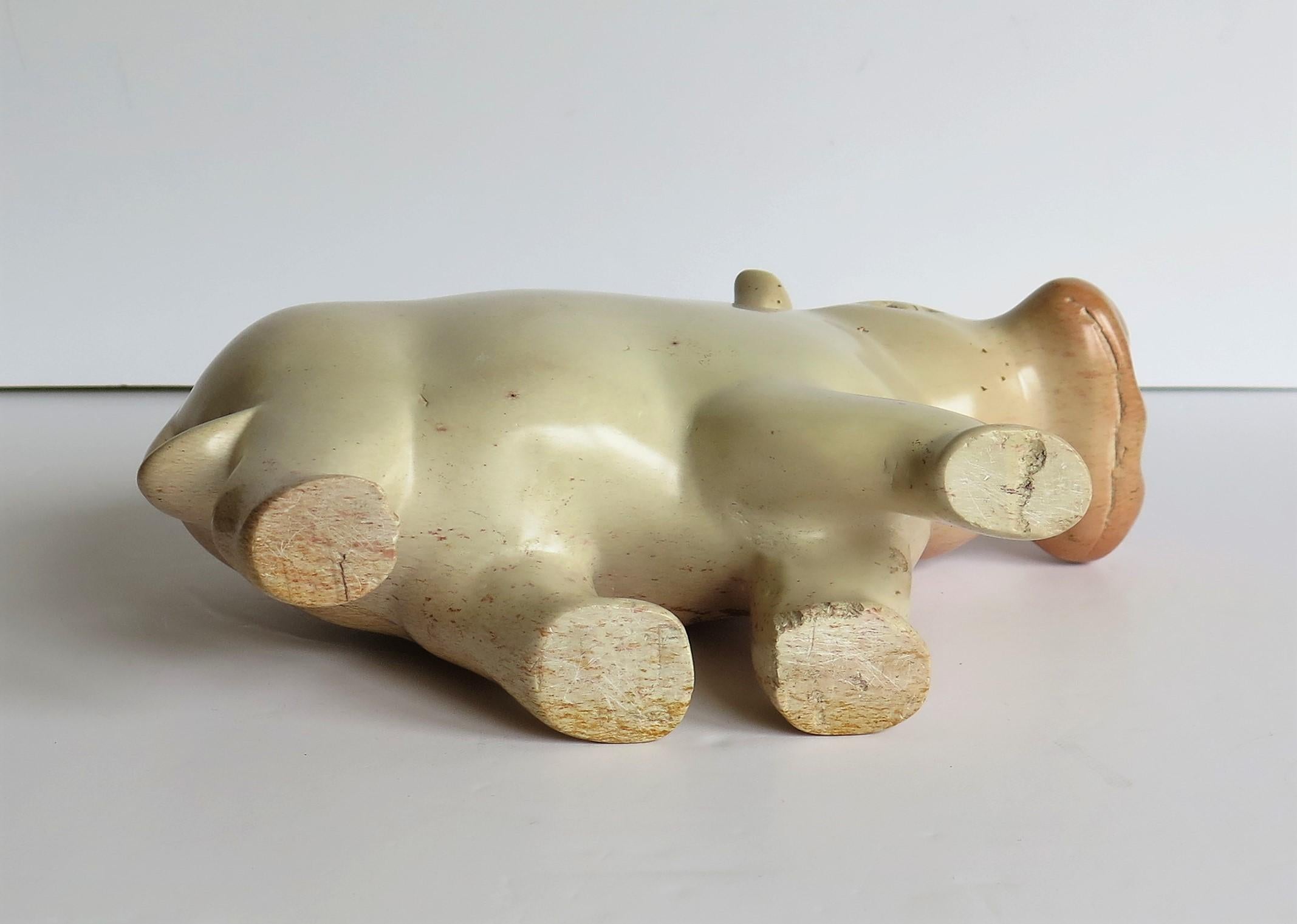 Modernist Hand Carved Stone Hippo or Paperweight, Folk Art Mid-20th Century 9
