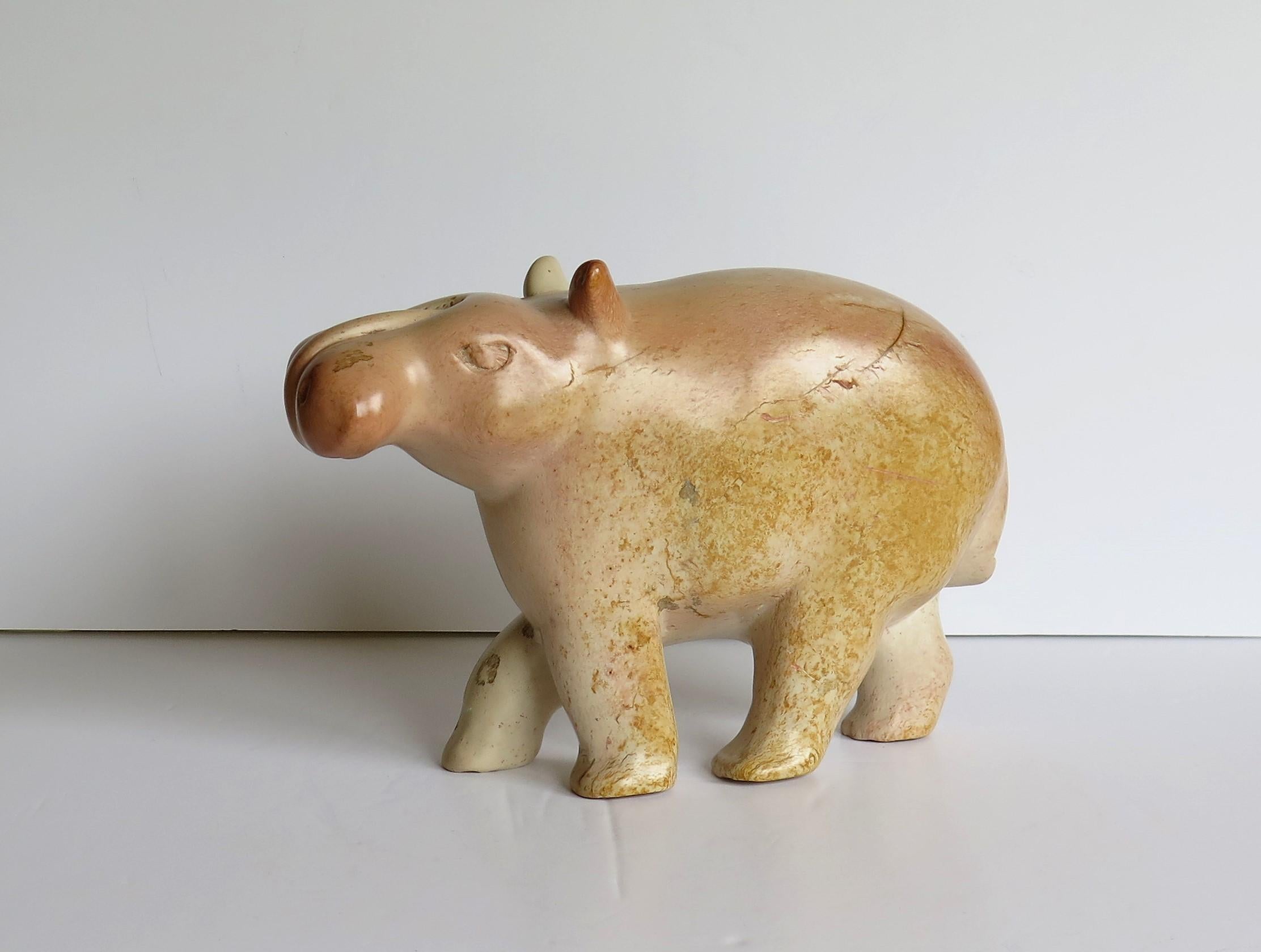 Unknown Modernist Hand Carved Stone Hippo or Paperweight, Folk Art Mid-20th Century
