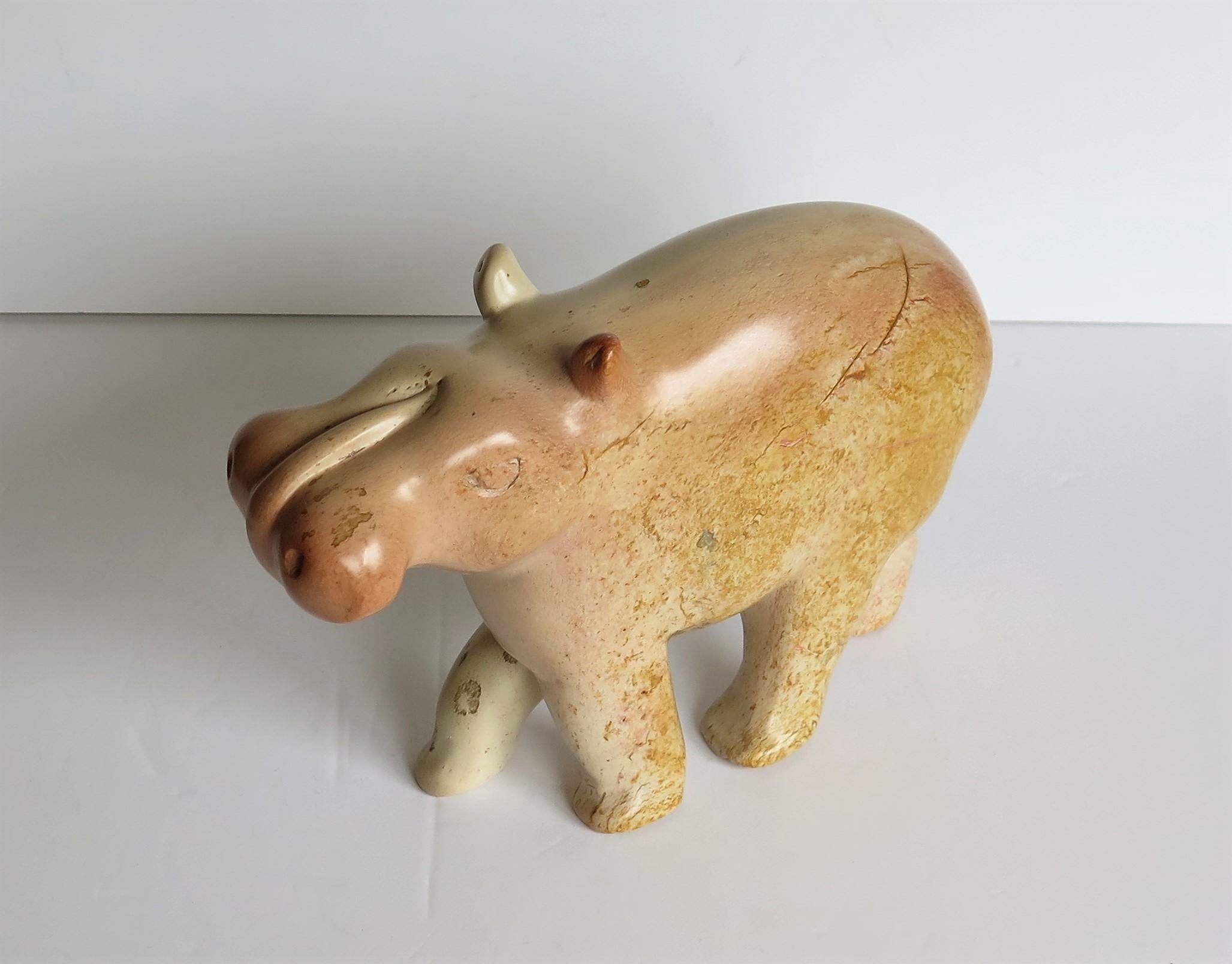 Hand-Carved Modernist Hand Carved Stone Hippo or Paperweight, Folk Art Mid-20th Century