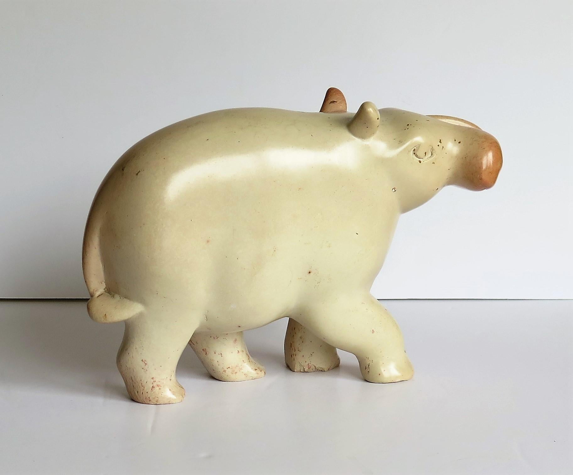 Modernist Hand Carved Stone Hippo or Paperweight, Folk Art Mid-20th Century 2