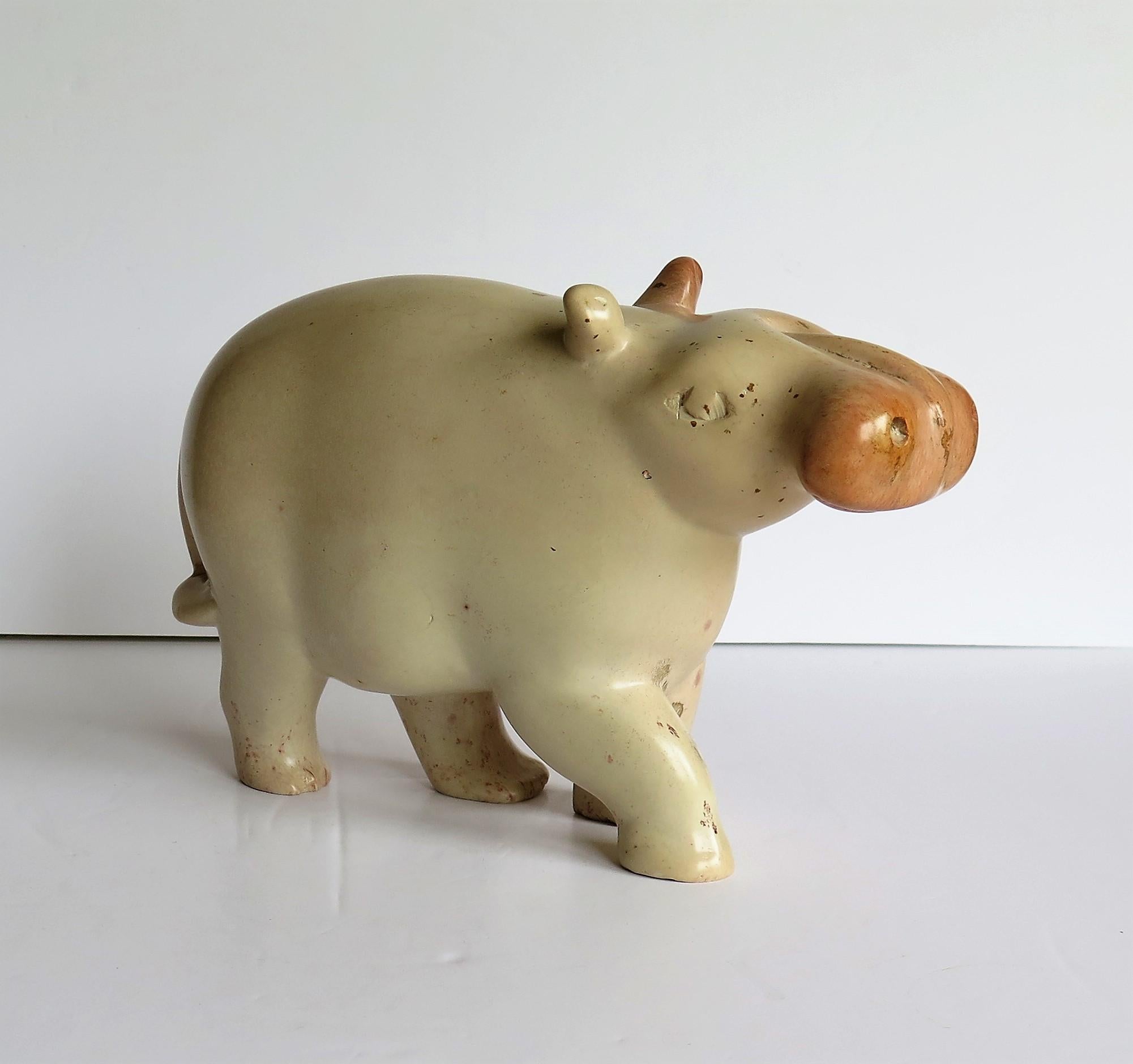 Modernist Hand Carved Stone Hippo or Paperweight, Folk Art Mid-20th Century 3