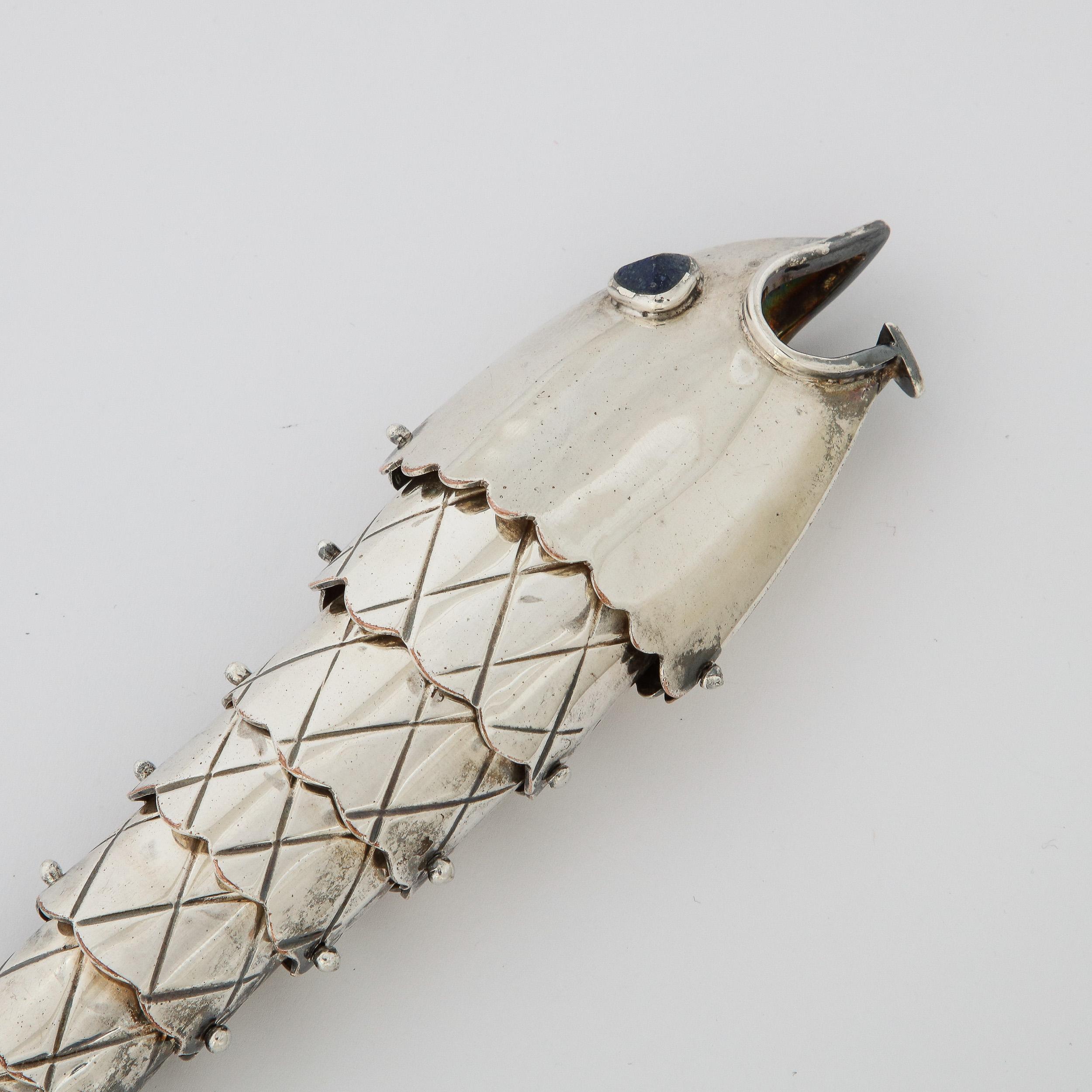 Late 20th Century Modernist Hand Crafted Silver Plate Fish Bottle Opener by Emilia Castillo