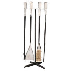 Modernist Hand-Forged Faux Bois Fire Tool Set in Wrought & Polished Iron