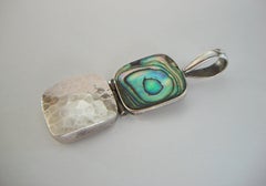 Modernist Hand Hammered Sterling Silver & Abalone Pendant - U.S. - Circa 1980's