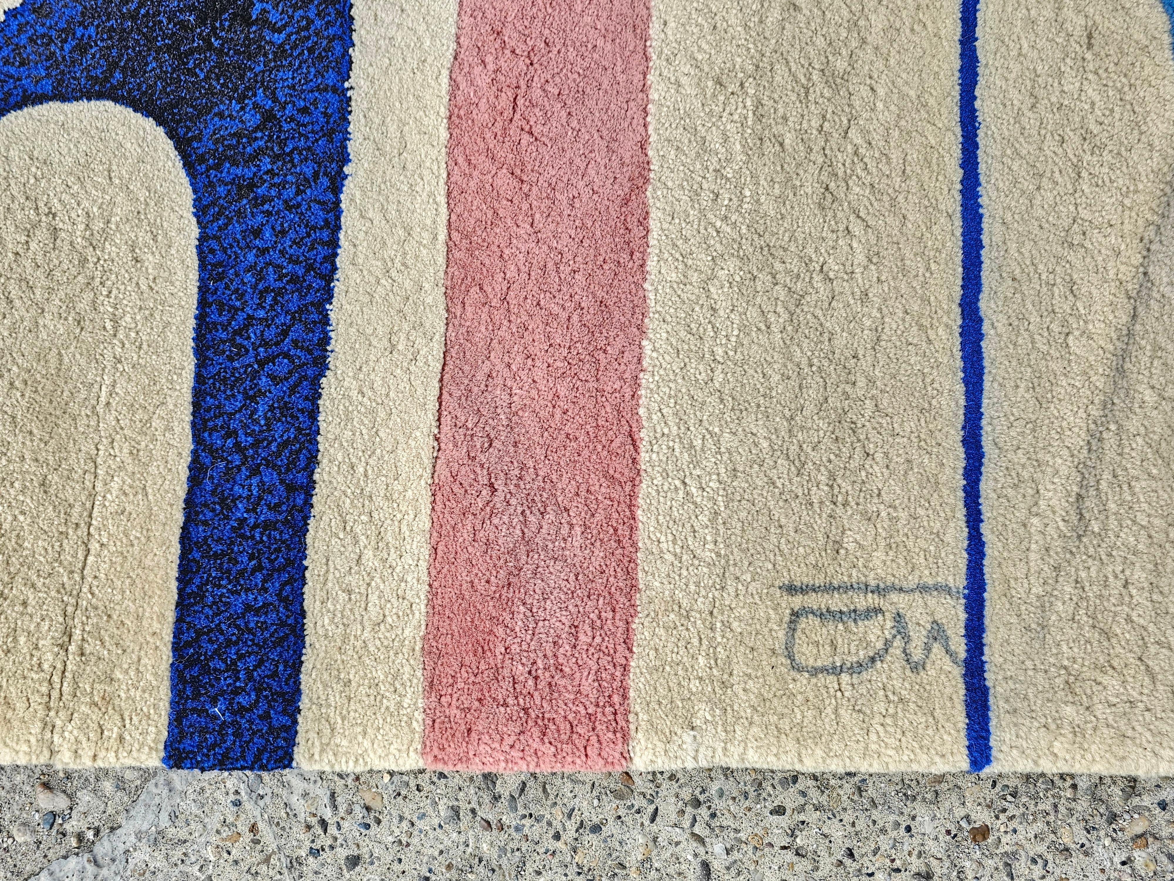 Mid-Century Modern Modernist Hand Tufted Rug with Abstract Pattern, 100% wool, one of a kind For Sale