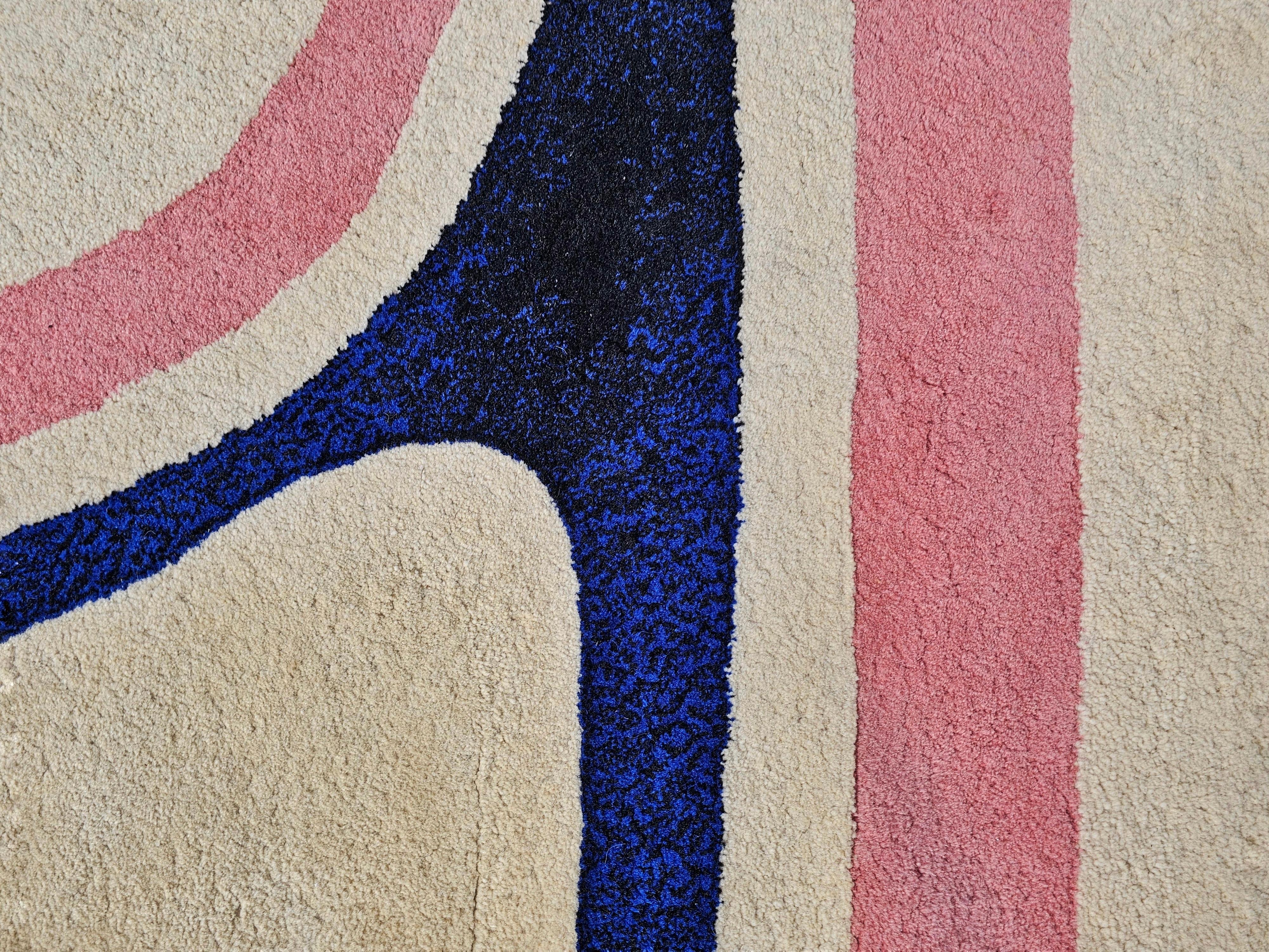 Wool Modernist Hand Tufted Rug with Abstract Pattern, 100% wool, one of a kind For Sale