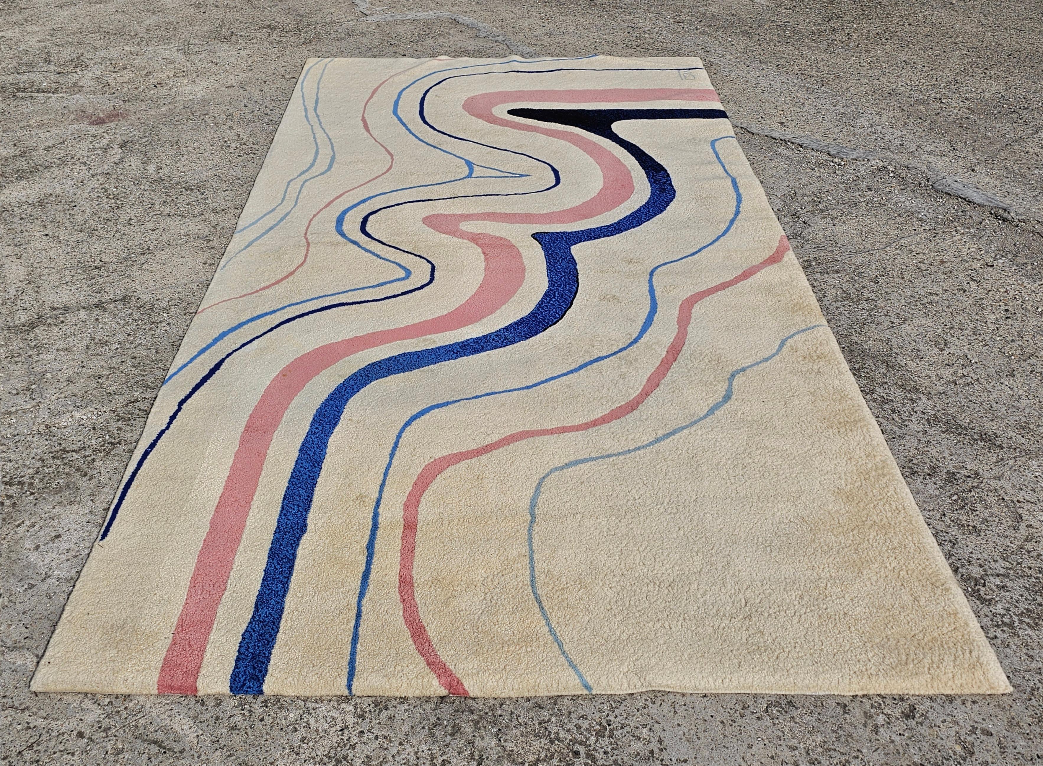 Modernist Hand Tufted Rug with Abstract Pattern, 100% wool, one of a kind For Sale 1