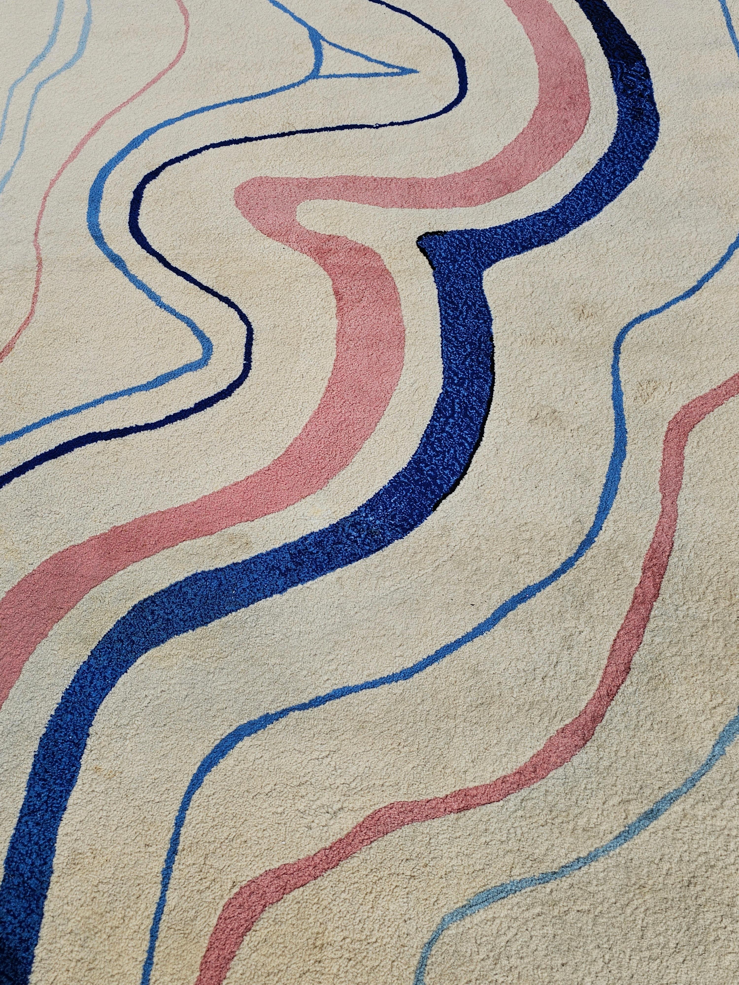 Modernist Hand Tufted Rug with Abstract Pattern, 100% wool, one of a kind For Sale 2