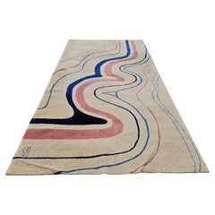 Vintage Modernist Hand Tufted Rug with Abstract Pattern, 100% wool, one of a kind