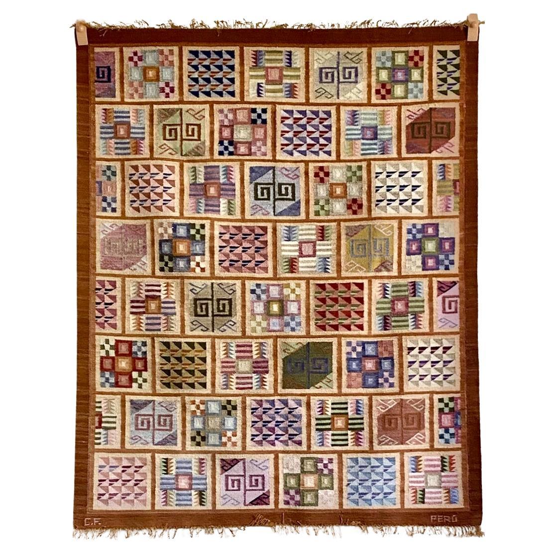 Modernist Hand-Woven Artist Signed Wool Tapestry (Peru)