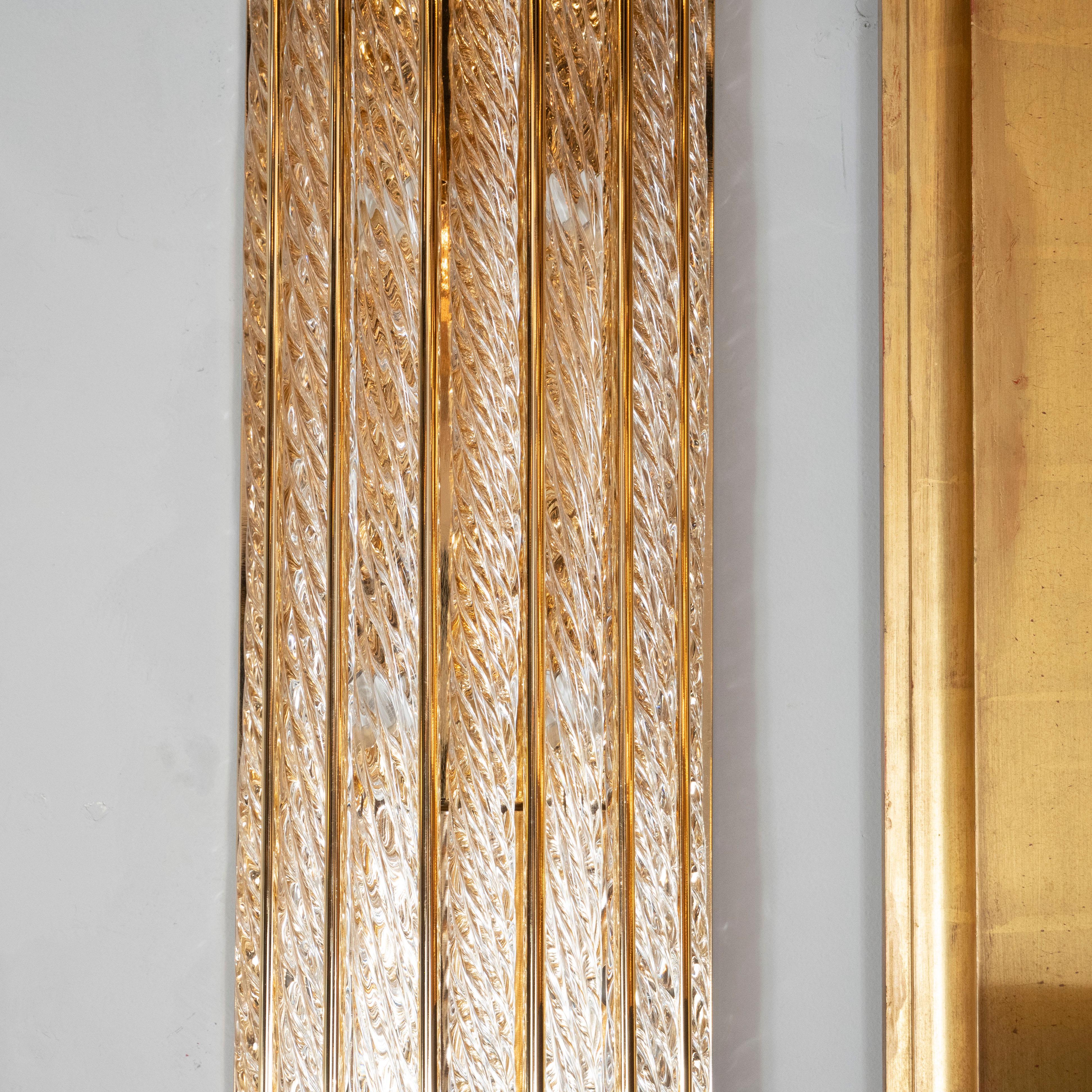 Modernist Handblown Murano Braided Translucent Glass Sconces in Polished Brass In Excellent Condition In New York, NY