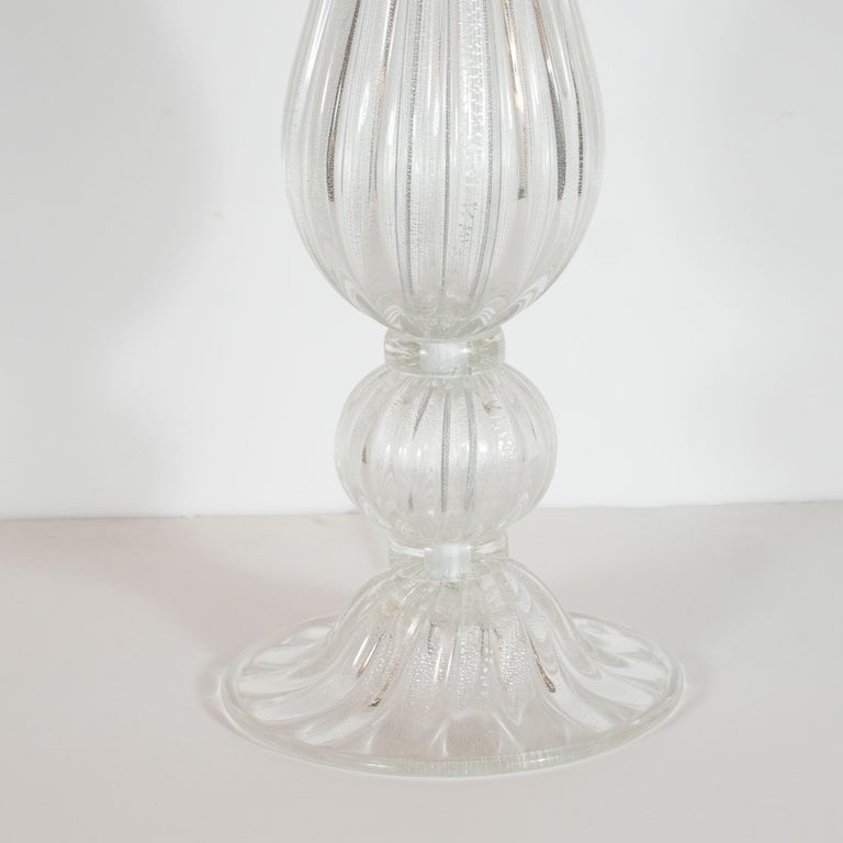 Modernist Handblown Murano Clear Glass Table Lamps with 24kt White Gold ...