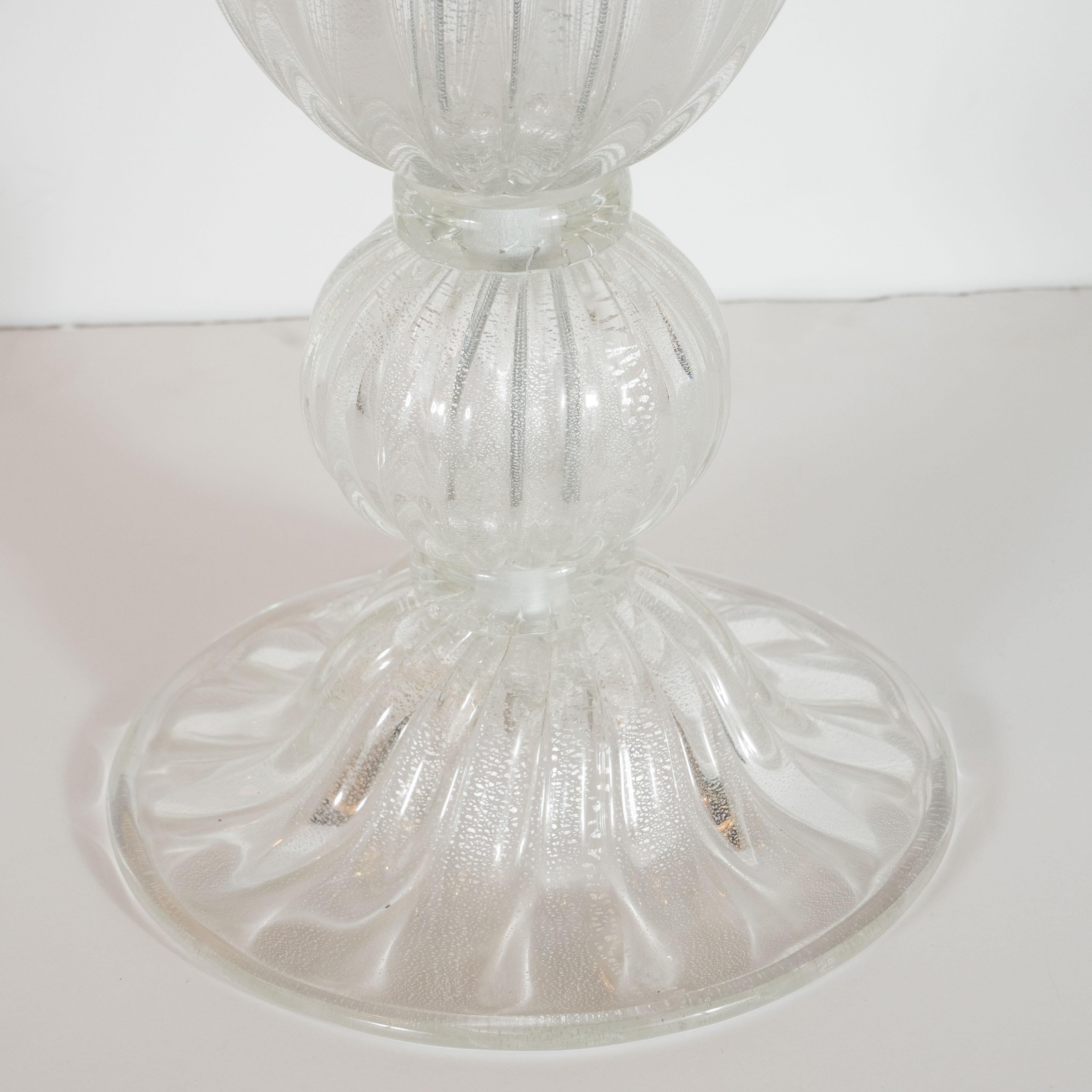 Modernist Handblown Murano Clear Glass Table Lamps with 24kt White Gold Flecks In Excellent Condition For Sale In New York, NY