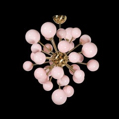 Modernist Handblown Murano Frosted Pink Hue Glass & Brass Sputnik Chandelier