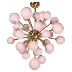 Modernist mundgeblasen Murano Frosted Pink Hue Glas & Messing Sputnik Kronleuchter