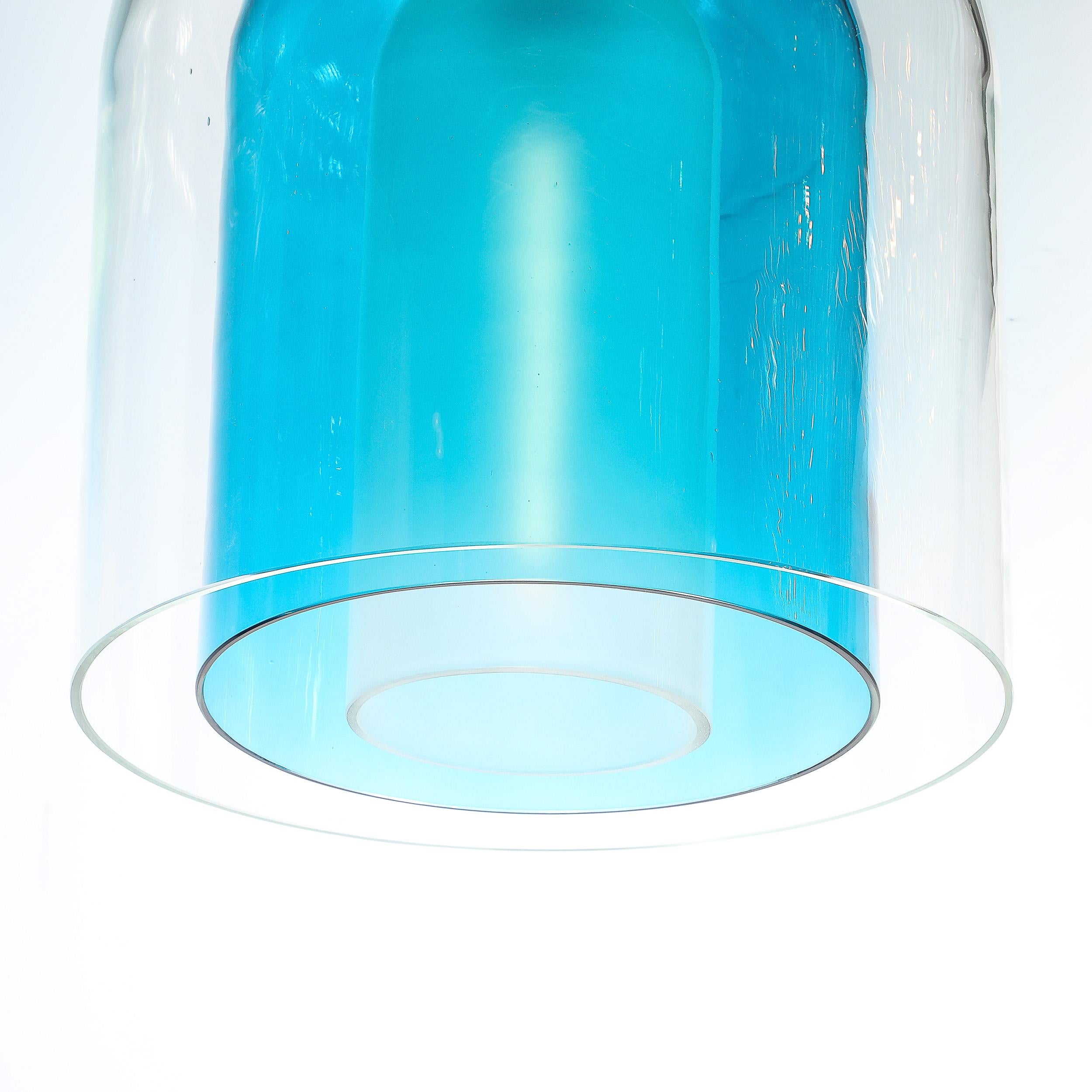Lampadari a sospensione modernisti in vetro di Murano soffiato a mano a 3 livelli a forma di cupola blu misto in vendita 4