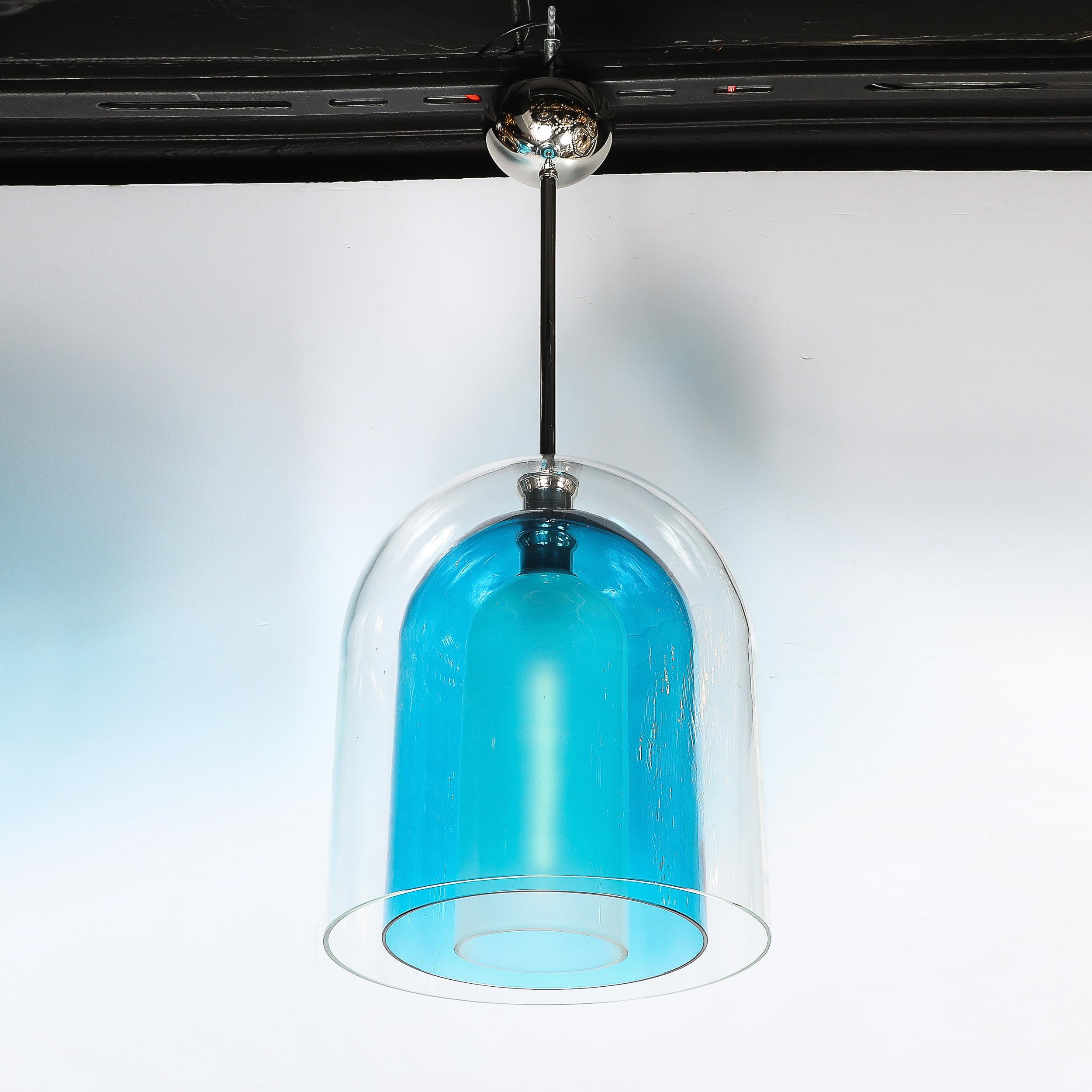 Lampadari a sospensione modernisti in vetro di Murano soffiato a mano a 3 livelli a forma di cupola blu misto in vendita 7