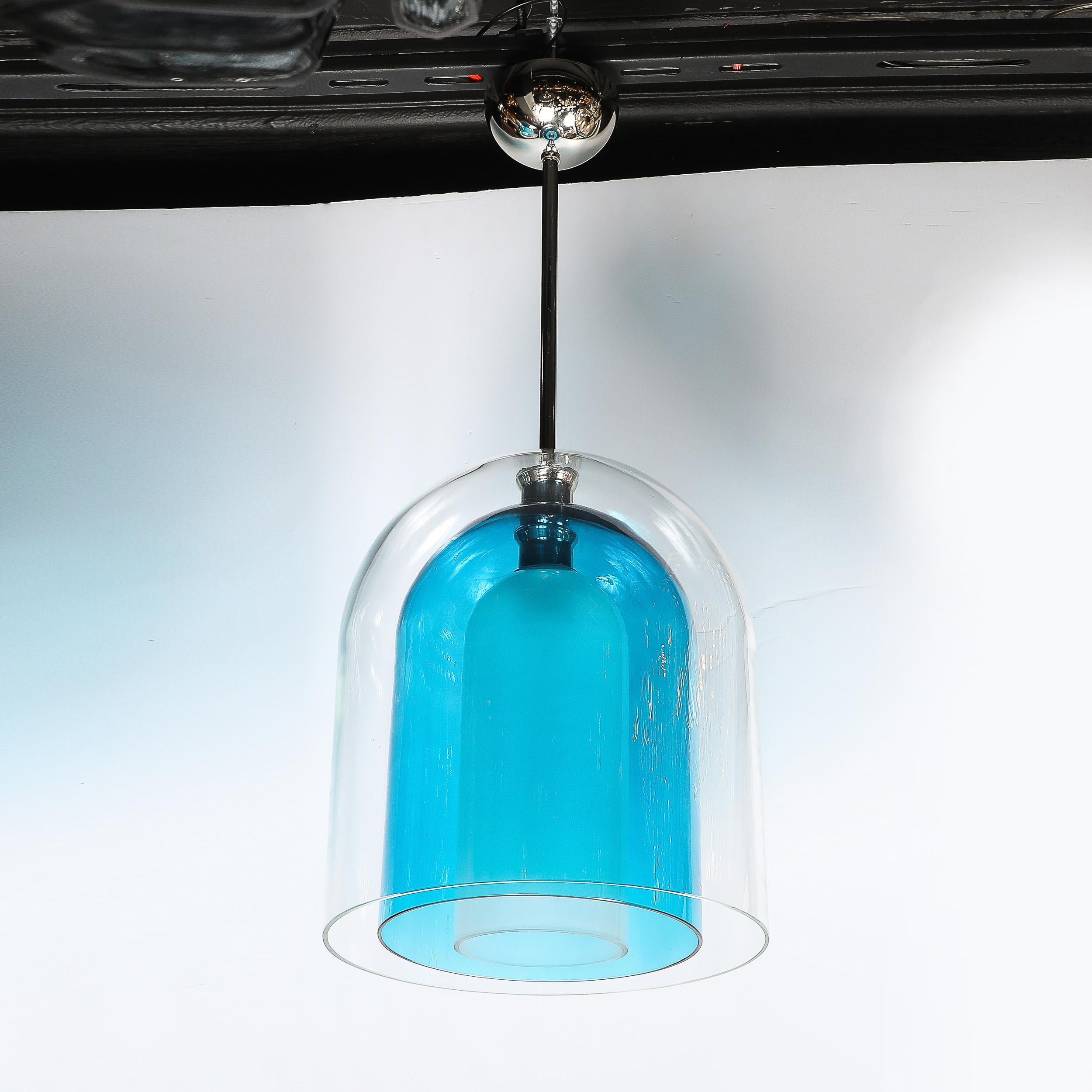 Lampadari a sospensione modernisti in vetro di Murano soffiato a mano a 3 livelli a forma di cupola blu misto in vendita 9