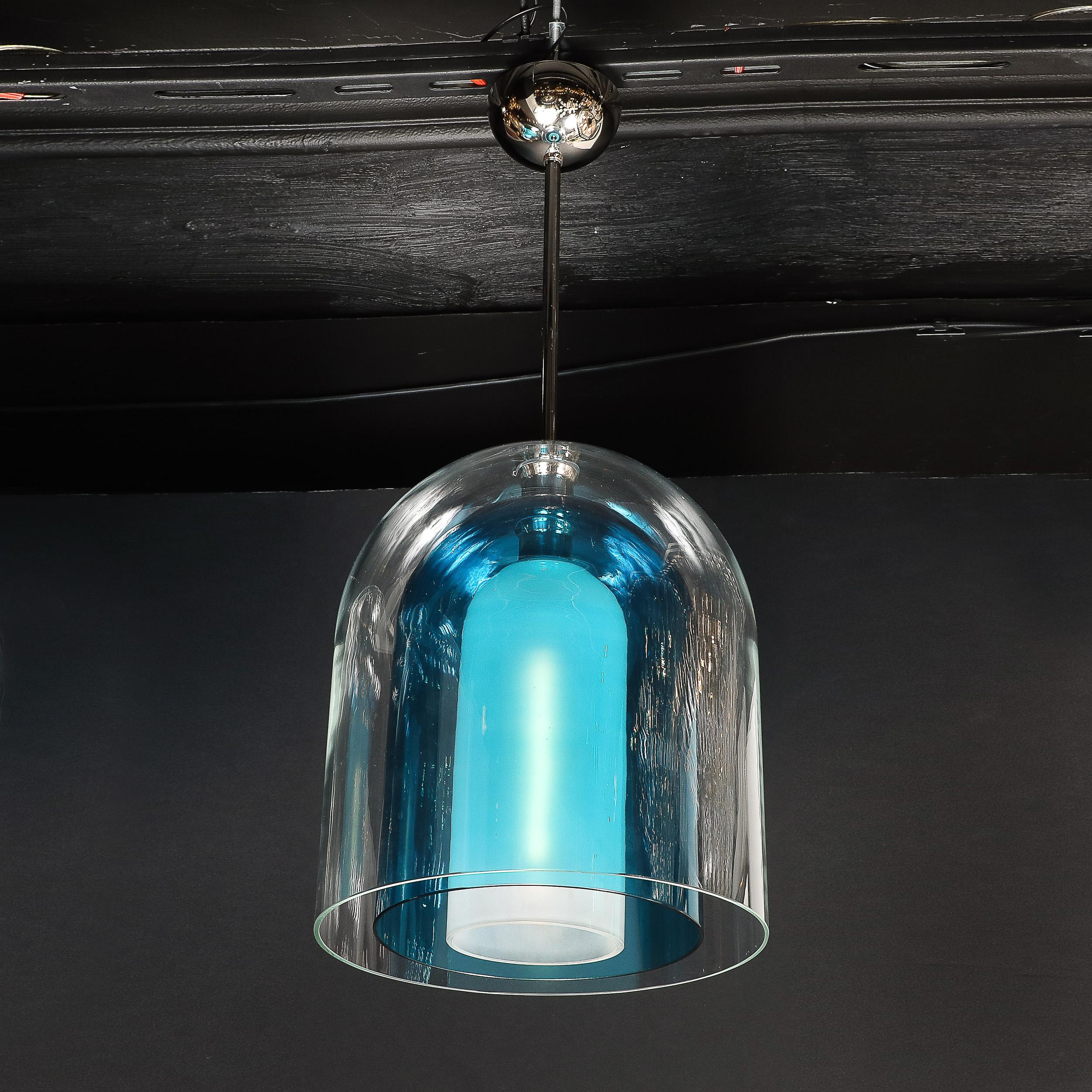 Lampadari a sospensione modernisti in vetro di Murano soffiato a mano a 3 livelli a forma di cupola blu misto In condizioni Nuovo in vendita a New York, NY
