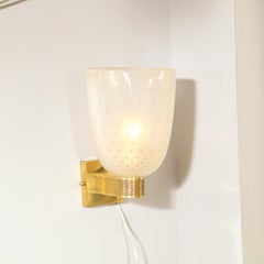 Modernist Handblown Murano Glass and 24kt Gold Sconces with Reeded Brass Arms