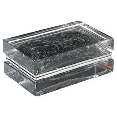 Modernist Handblown Murano Glass Box in Sage Grey W/ Pulegoso Detailing & Nickel