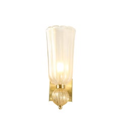 Modernist Handblown Murano Glass Elongated Tulip Sconces w/ 24-Karat Gold Flecks