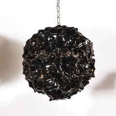 Modernist Handblown Murano Glass Floral Chandelier in Jet Black & Chrome Fitting