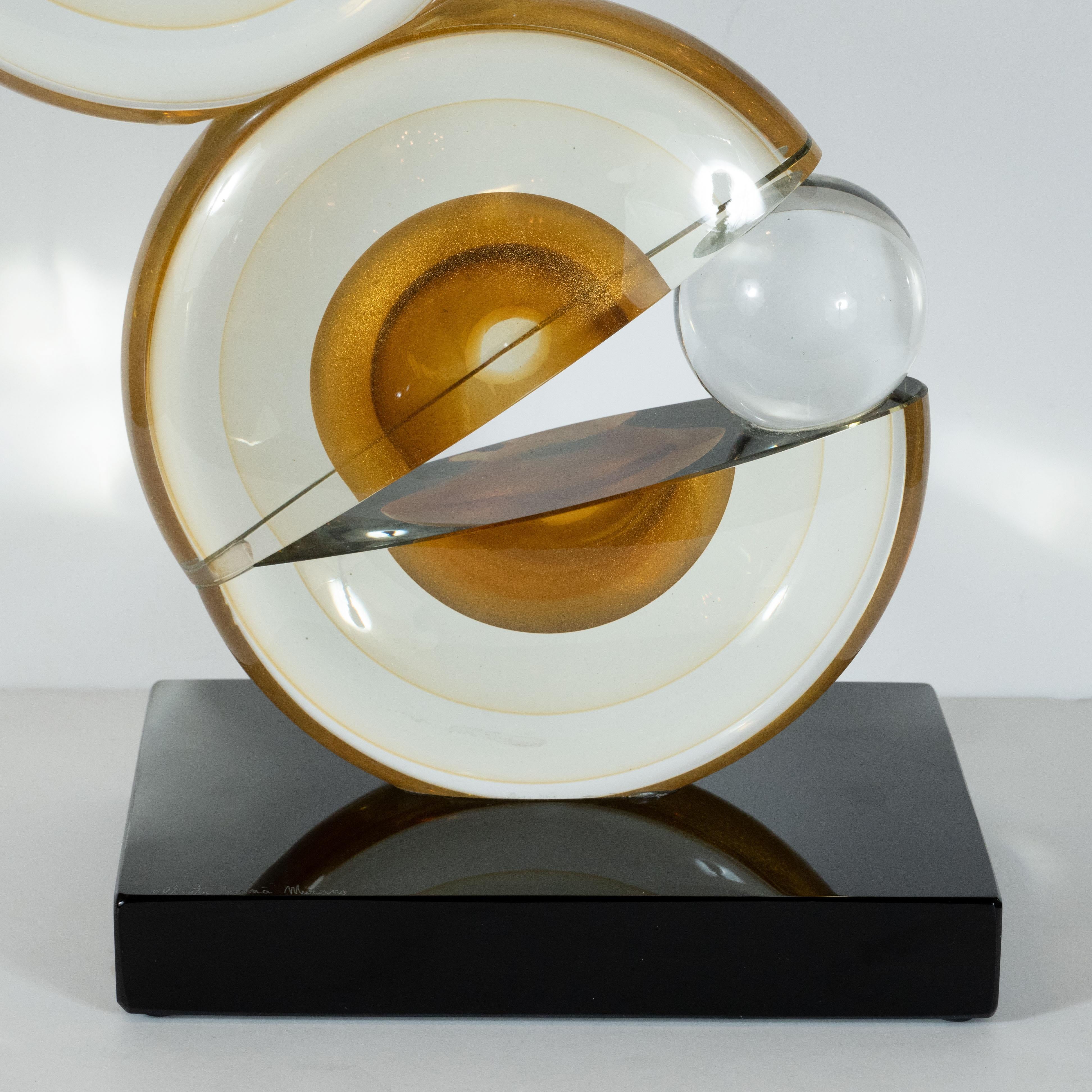 Italian Modernist Handblown Murano Glass Geometric Sculpture with 24-Karat Gold Flecks