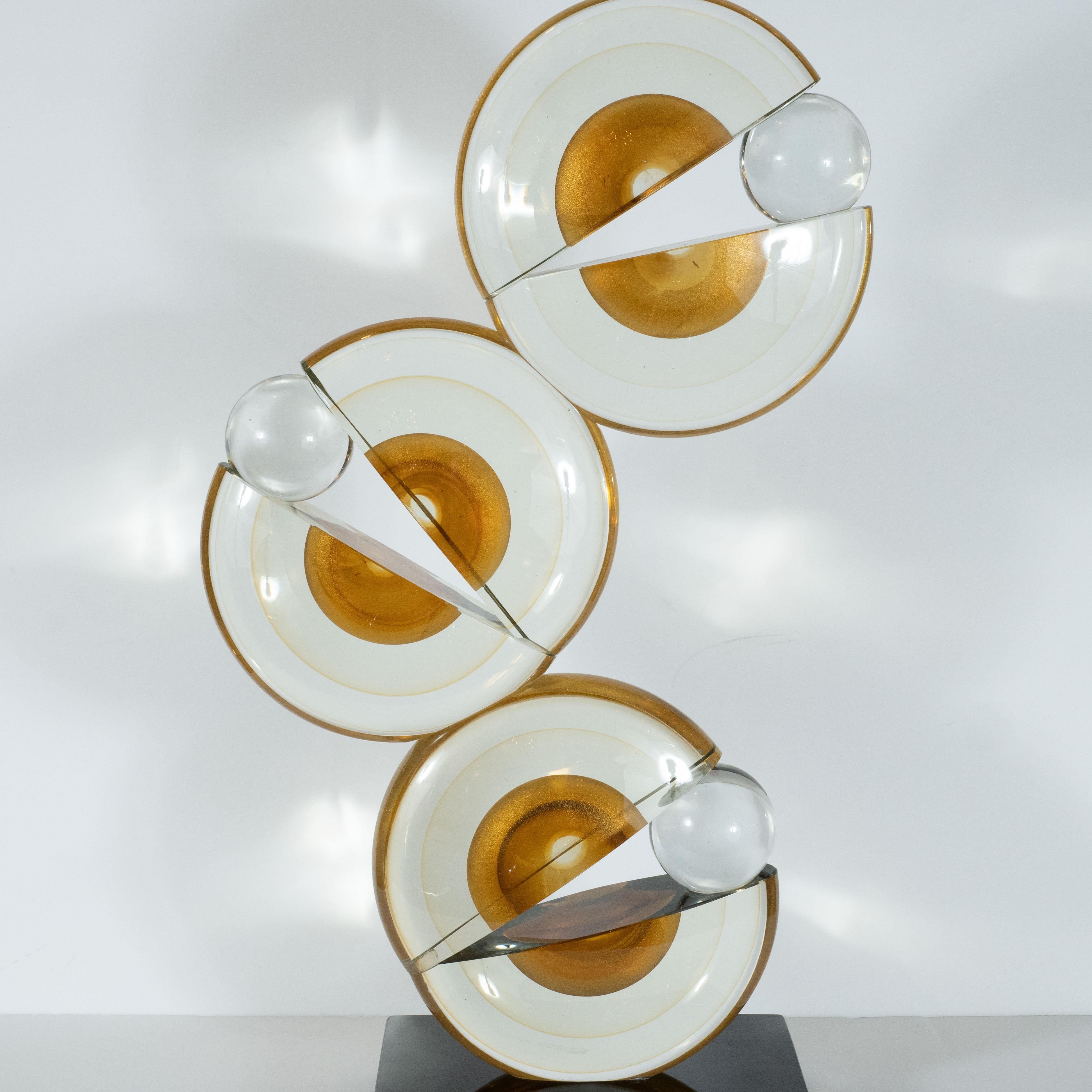 Modernist Handblown Murano Glass Geometric Sculpture with 24-Karat Gold Flecks In Excellent Condition In New York, NY