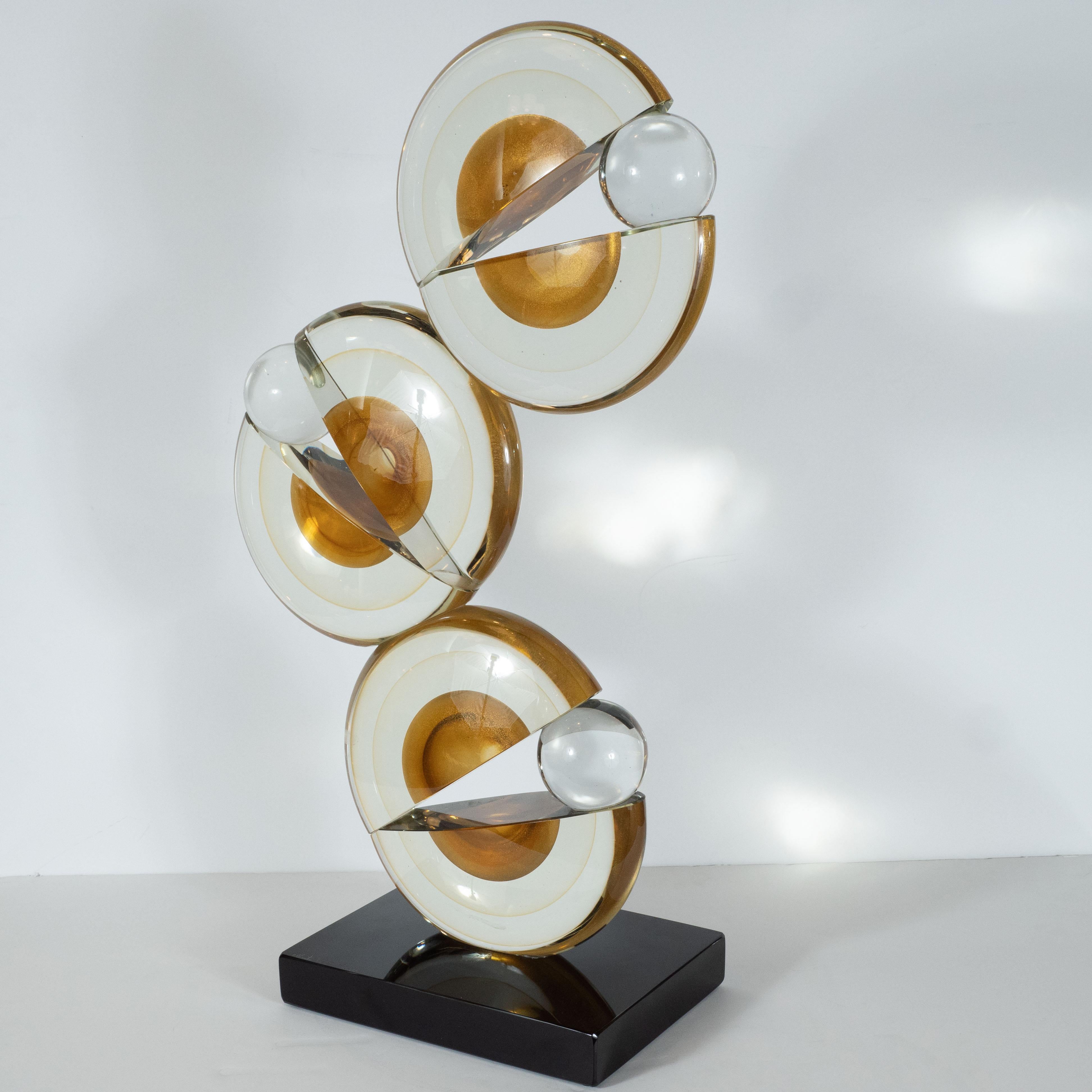 Contemporary Modernist Handblown Murano Glass Geometric Sculpture with 24-Karat Gold Flecks