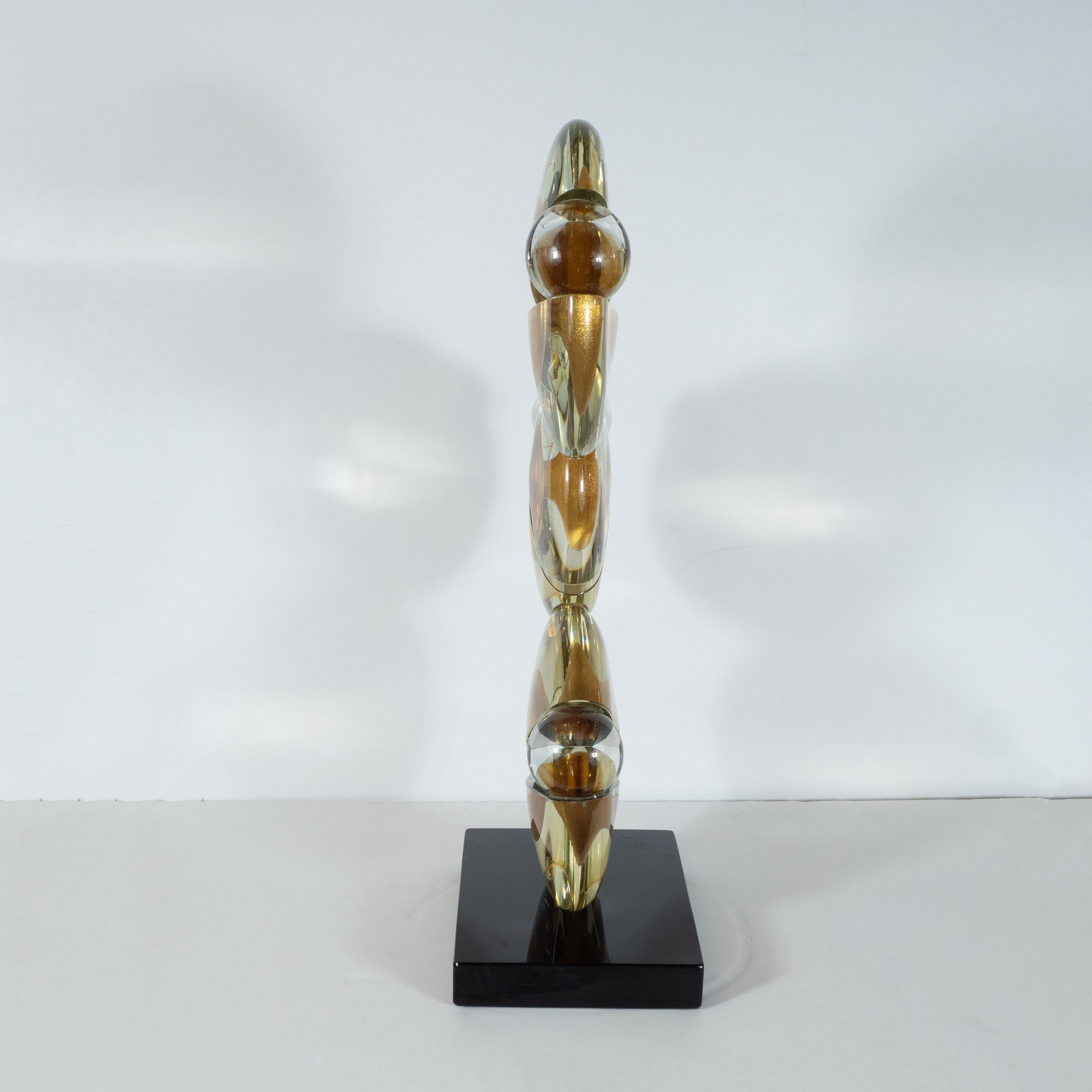 Modernist Handblown Murano Glass Geometric Sculpture with 24-Karat Gold Flecks 2