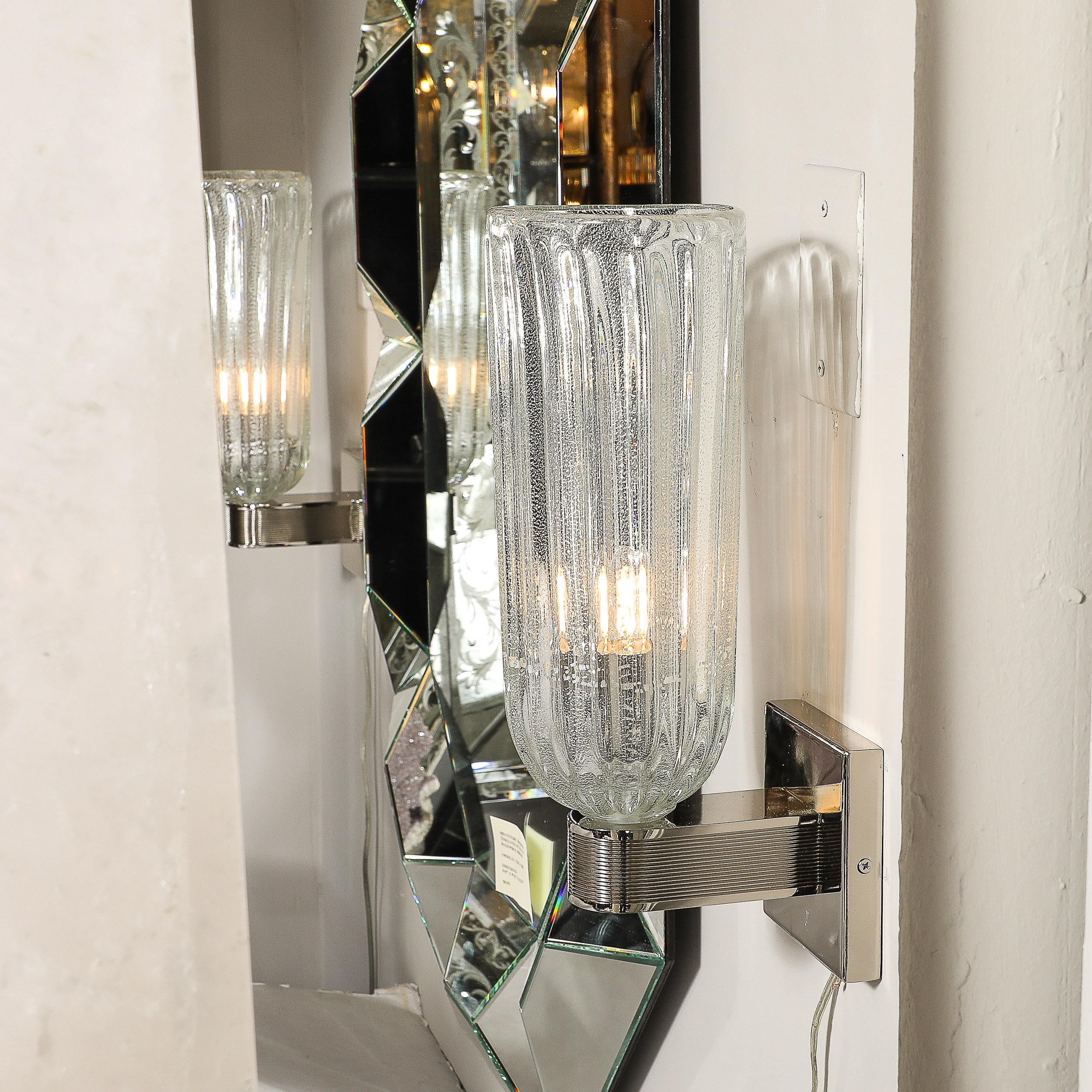 Or Appliques modernistes soufflées à la main en verre de Murano, nickel cannelé et or blanc 24 carats en vente