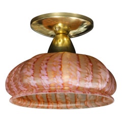 Modernist Handblown Murano Glass Rose Striated Mottled Murano Glass Flush Mount