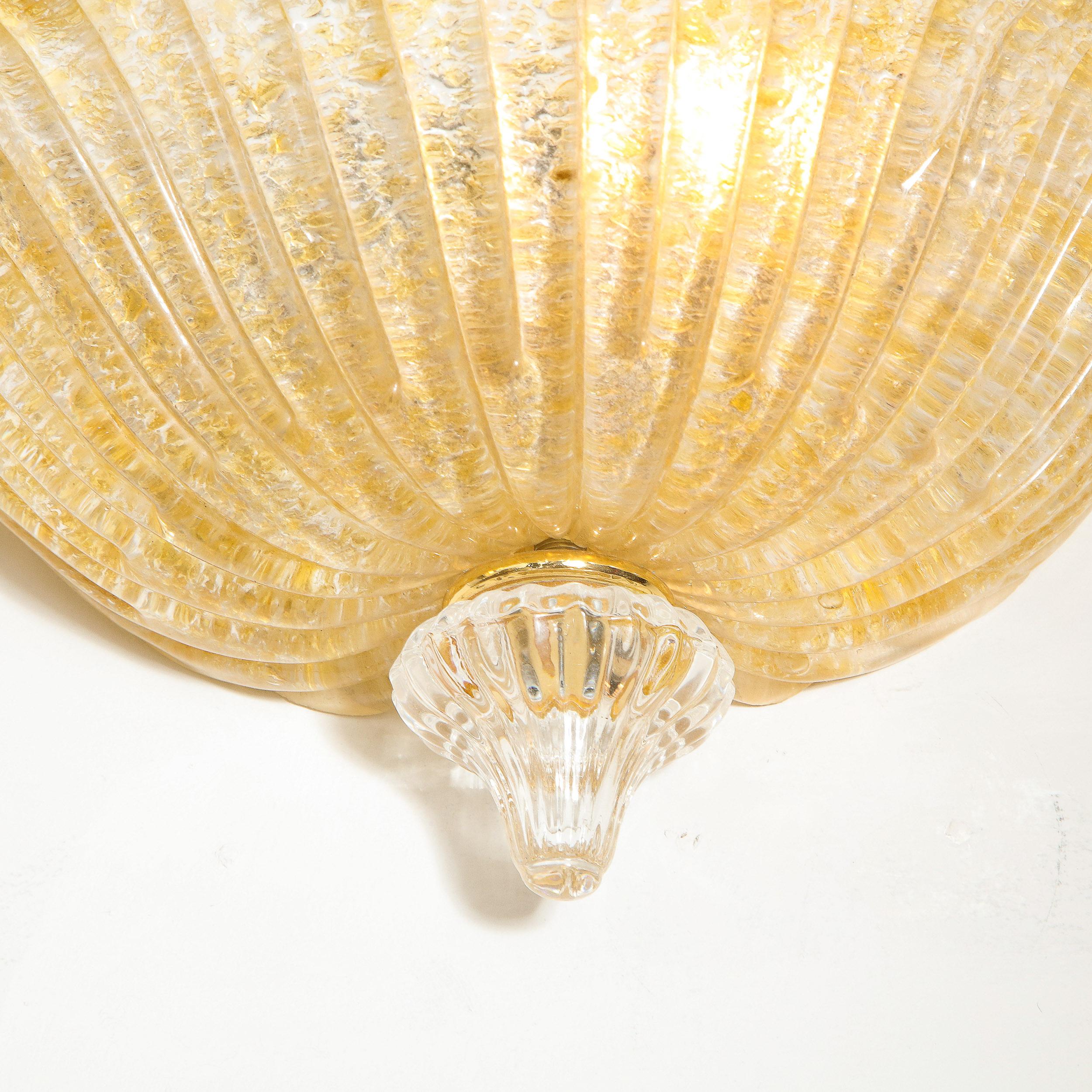 Italian Modernist Handblown Murano Glass Sconce with 24kt Gold Flecks & Brass Fittings