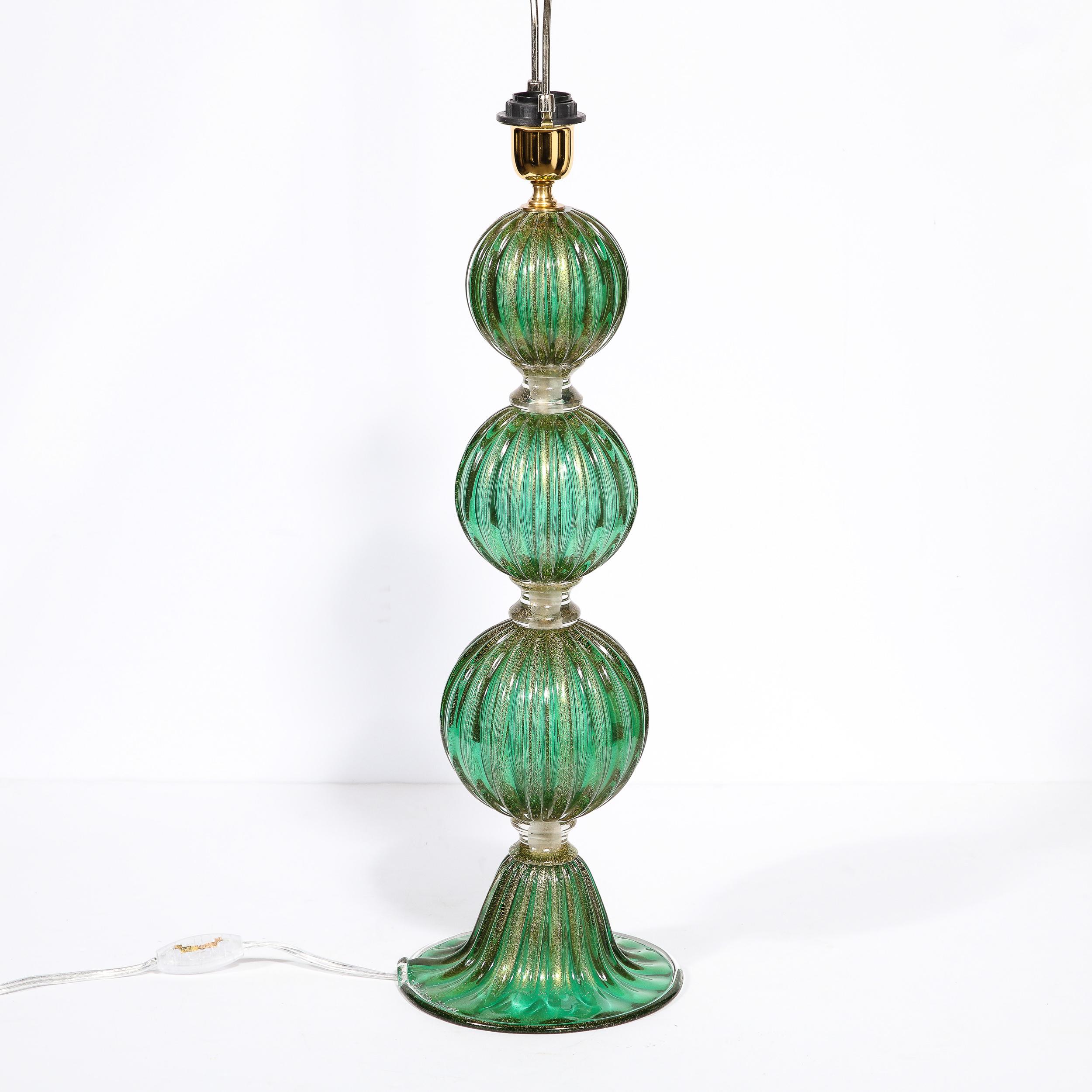 Modernist Handblown Murano Glass Table Lamps in Emerald Green w/ 24K Gold Flecks For Sale 6