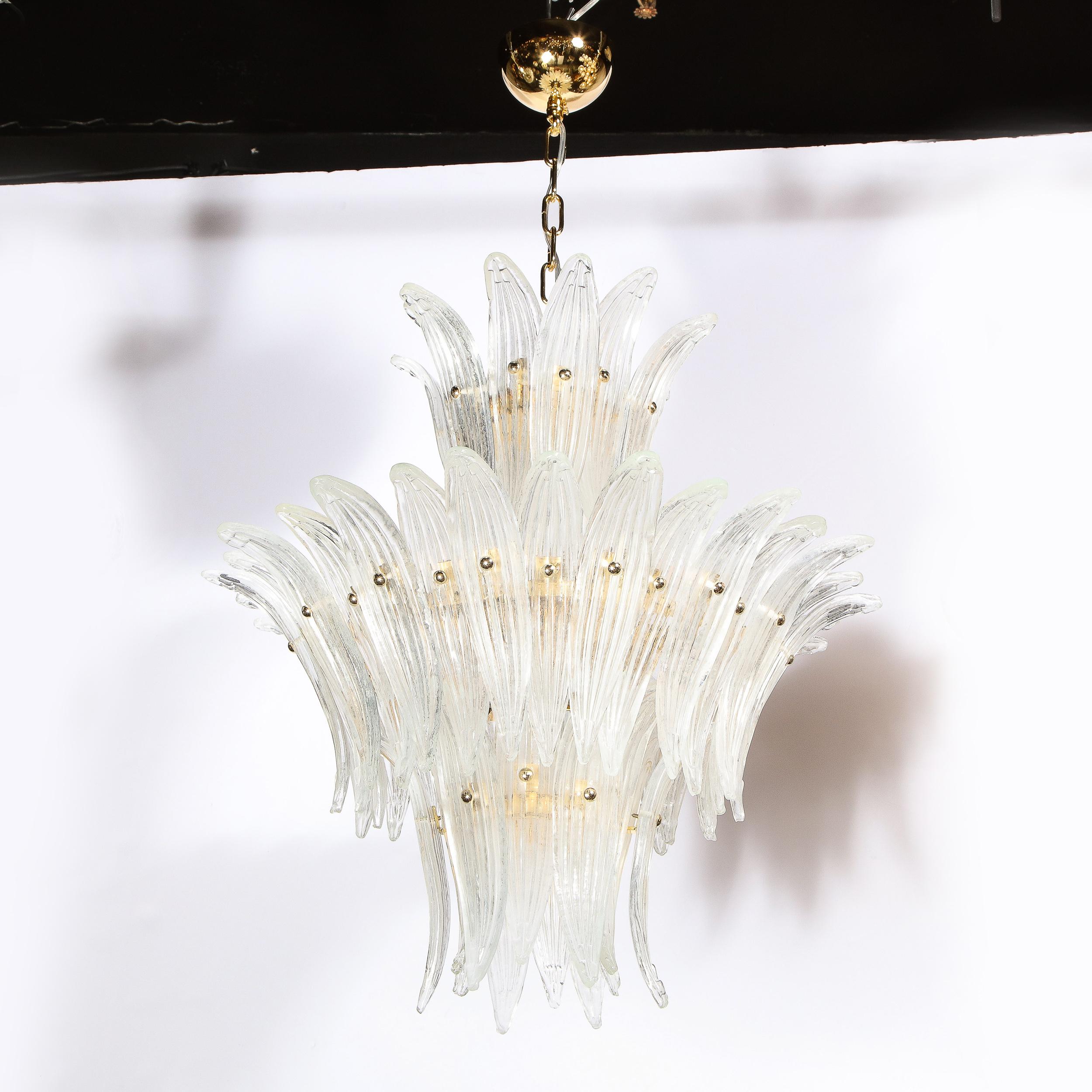 Modernist Handblown Murano Glass Three Tier Palma Chandelier with Brass Fittings 7