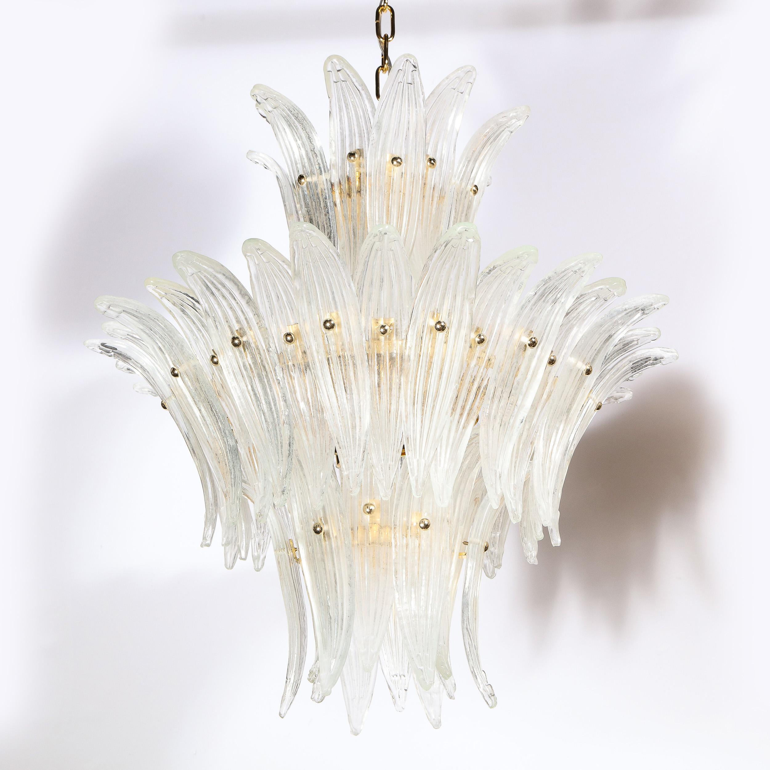 Modernist Handblown Murano Glass Three Tier Palma Chandelier with Brass Fittings 8
