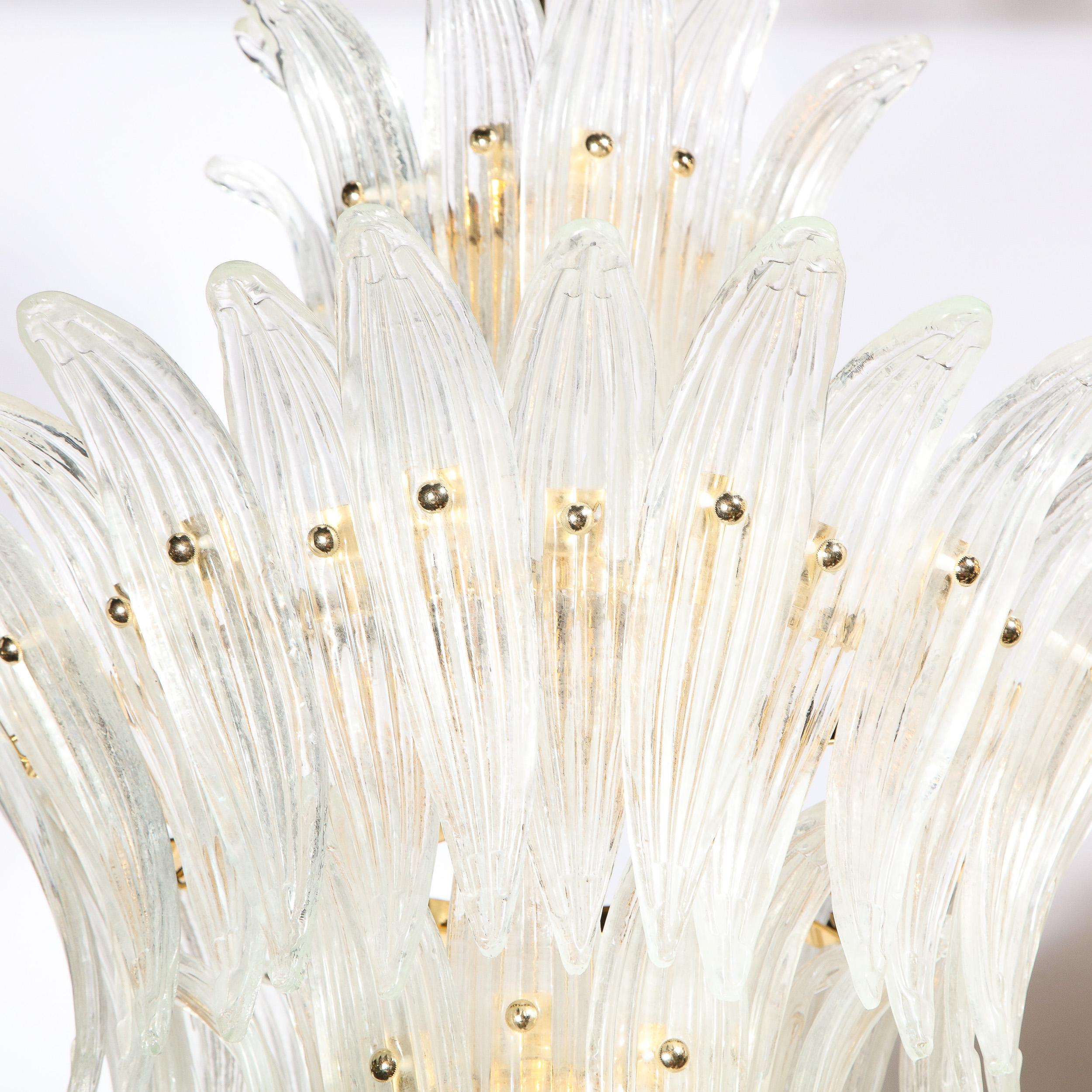 Modernist Handblown Murano Glass Three Tier Palma Chandelier with Brass Fittings 10