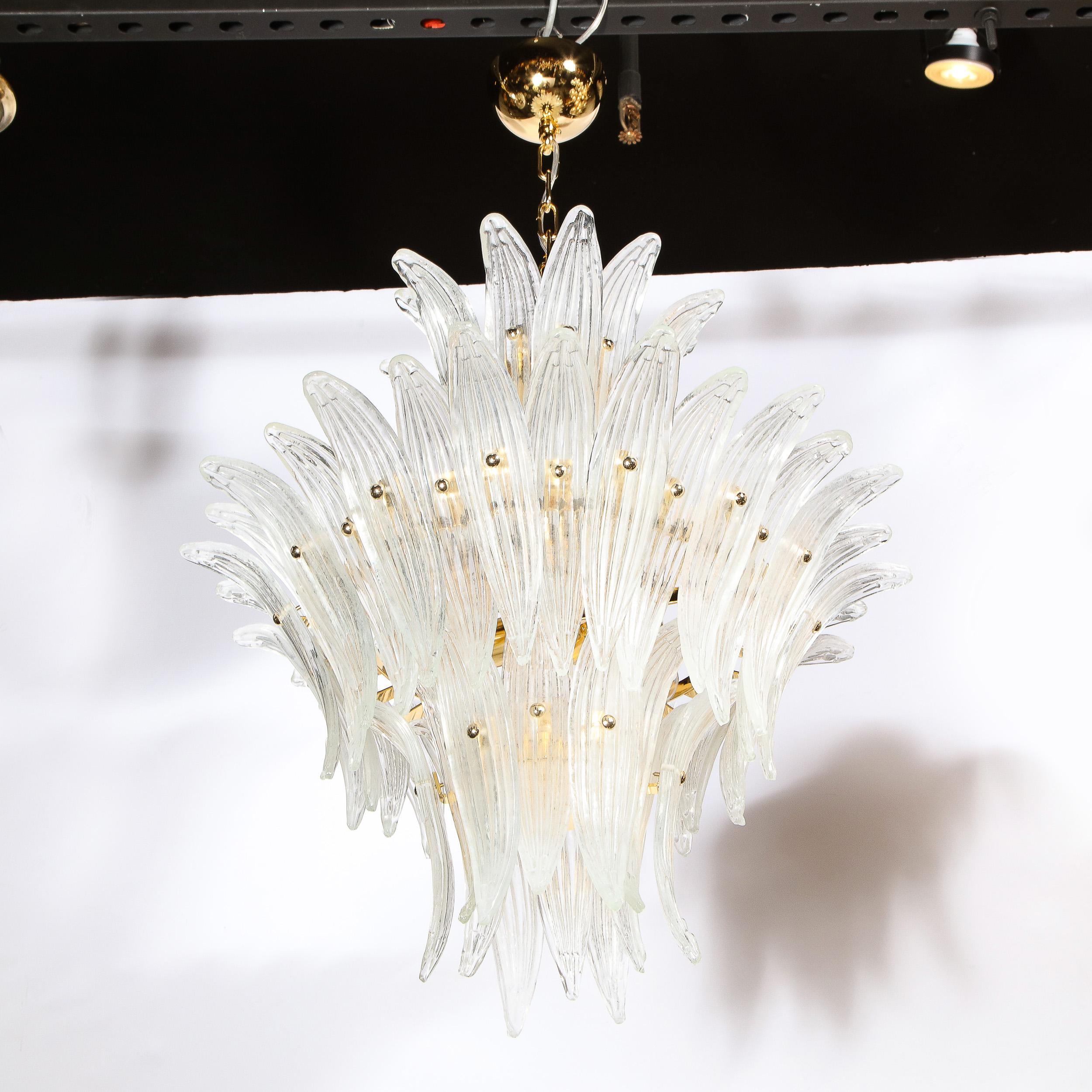 Modernist Handblown Murano Glass Three Tier Palma Chandelier with Brass Fittings 11