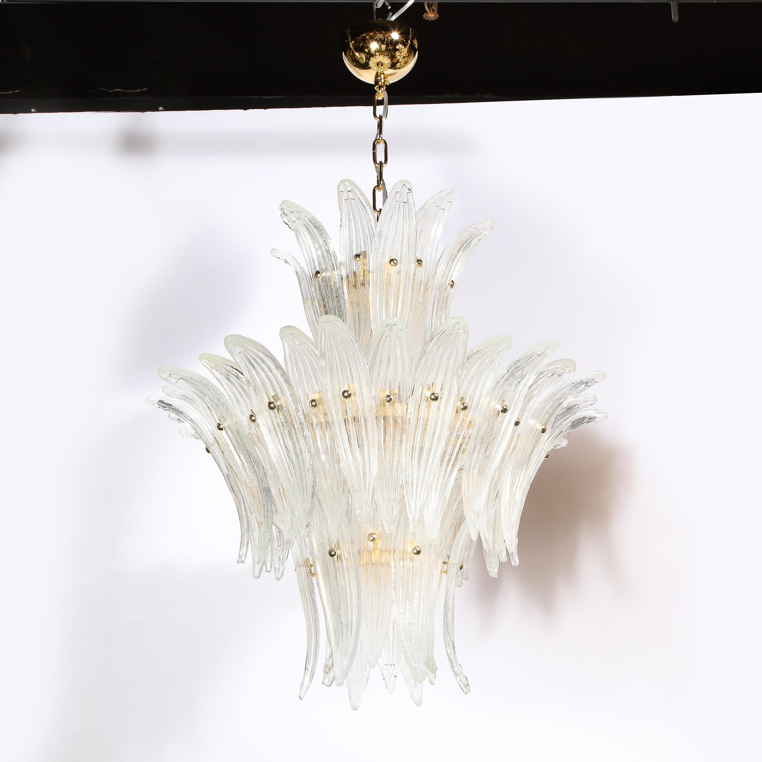 Modernist Handblown Murano Glass Three Tier Palma Chandelier with Brass Fittings 12
