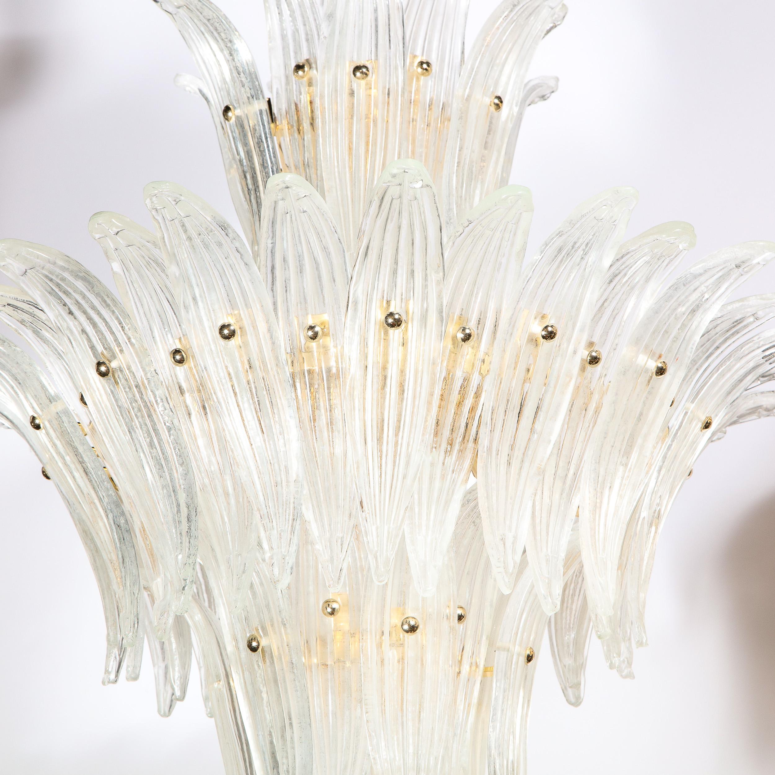 Modernist Handblown Murano Glass Three Tier Palma Chandelier with Brass Fittings 14